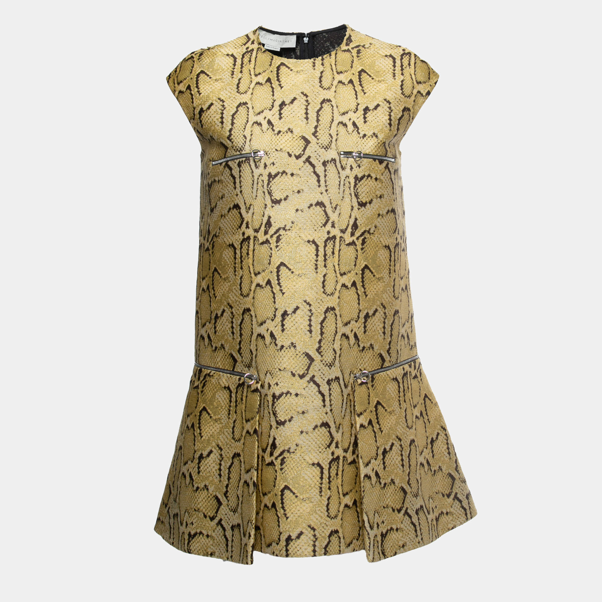 Pre Owned Stella McCartney Yellow Python Jacquard Cap Sleeve Mini Dress S