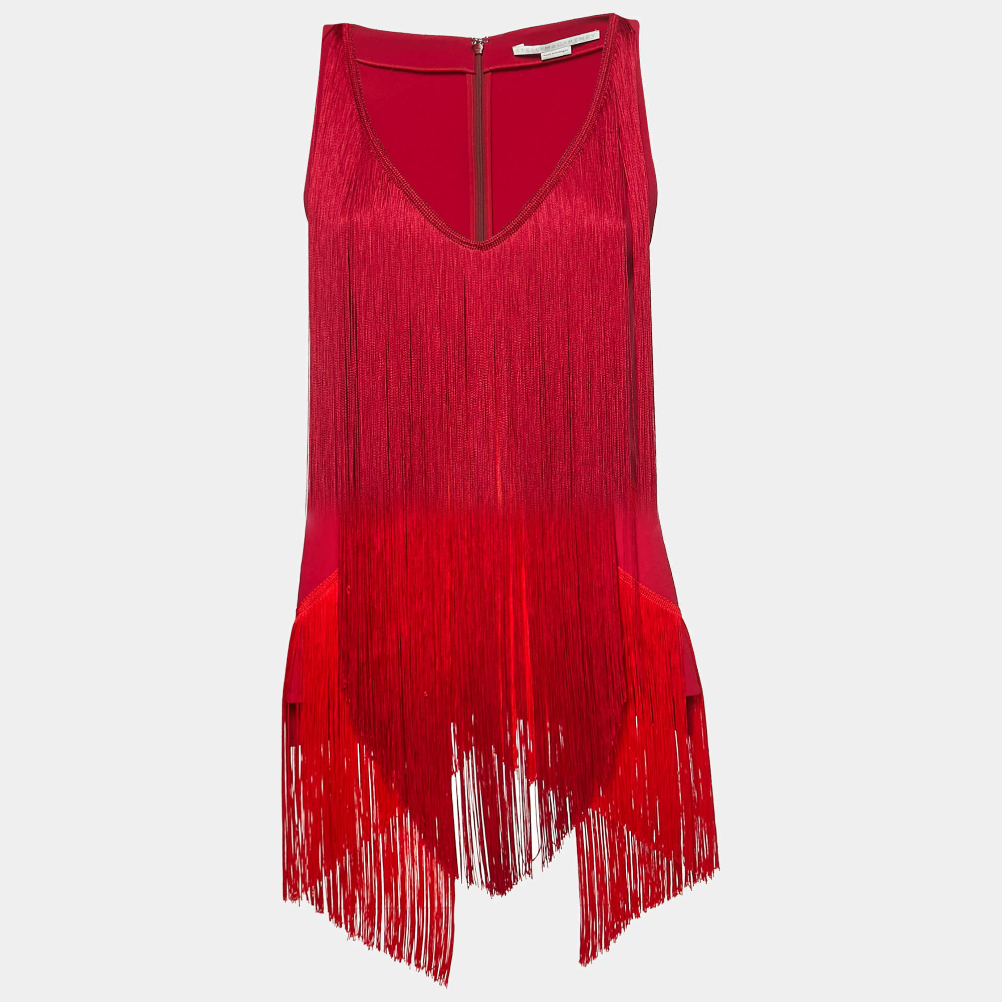 Pre Owned Stella McCartney Pink/Red Fringed Crepe Sleeveless Blouse XS