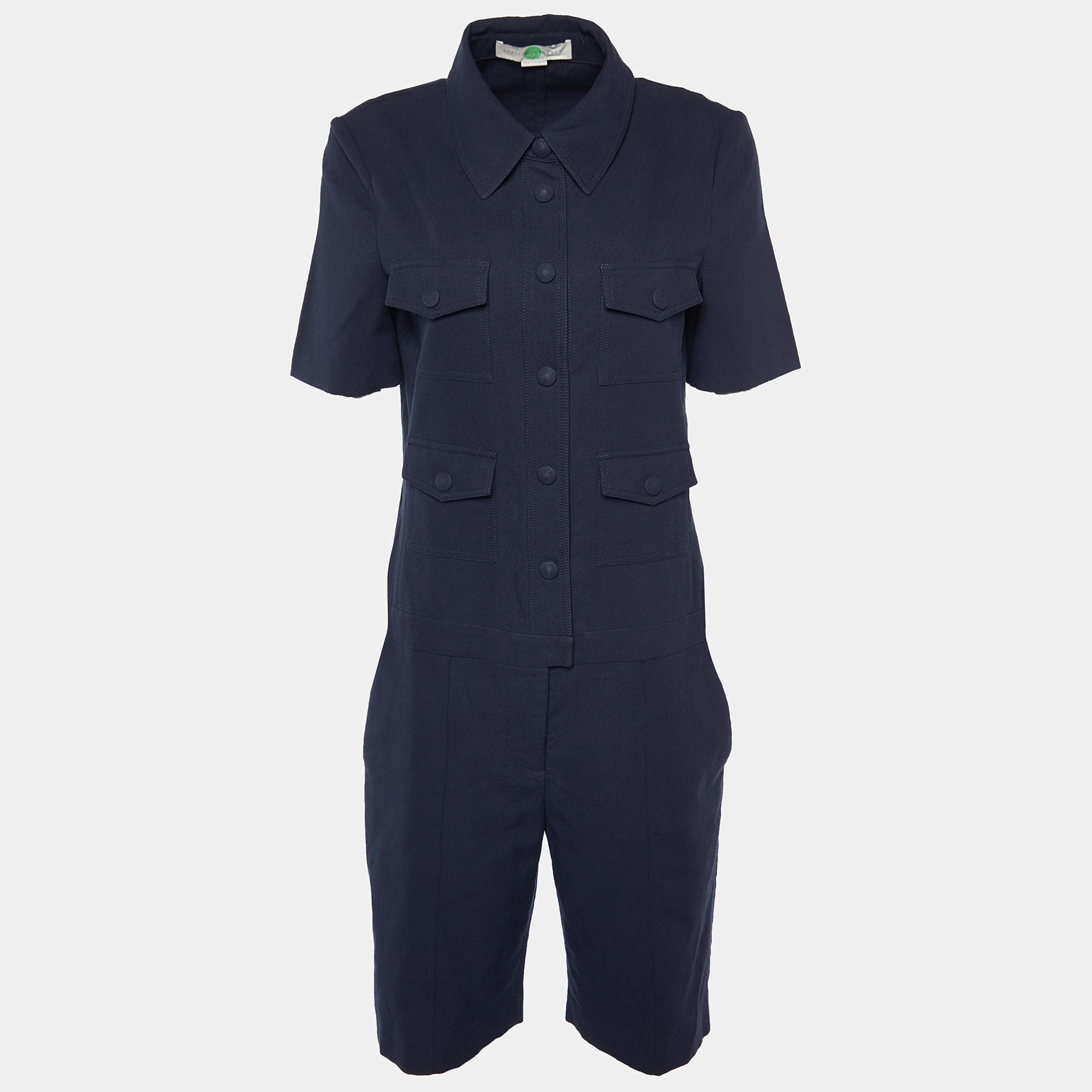 Pre Owned Stella McCartney Navy Blue Textured Cotton Playsuit S