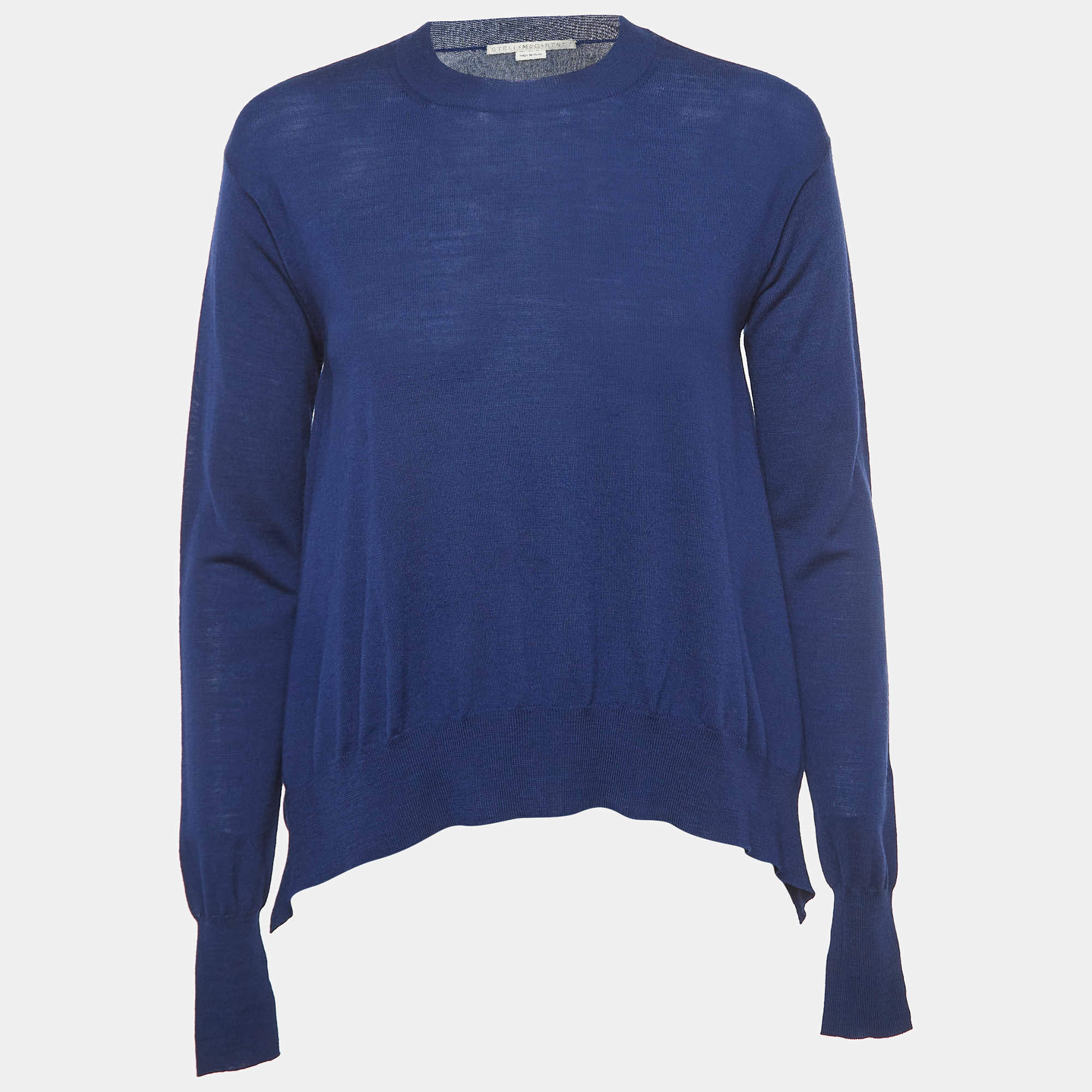 Pre Owned Stella McCartney Blue Wool Crew Neck Flared Sweater S