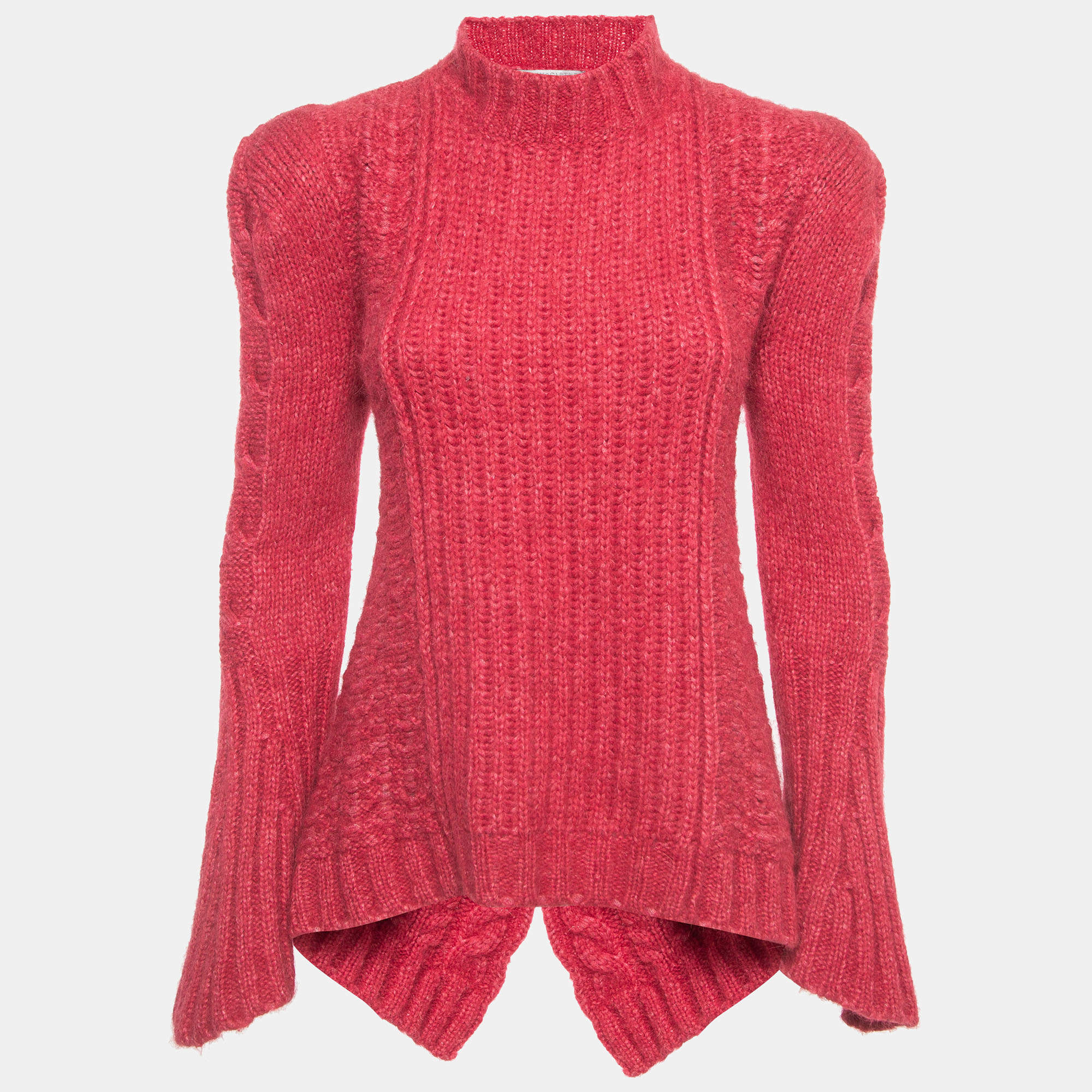 Pre Owned Stella McCartney Red Wool Knit Flared Sweater Top S