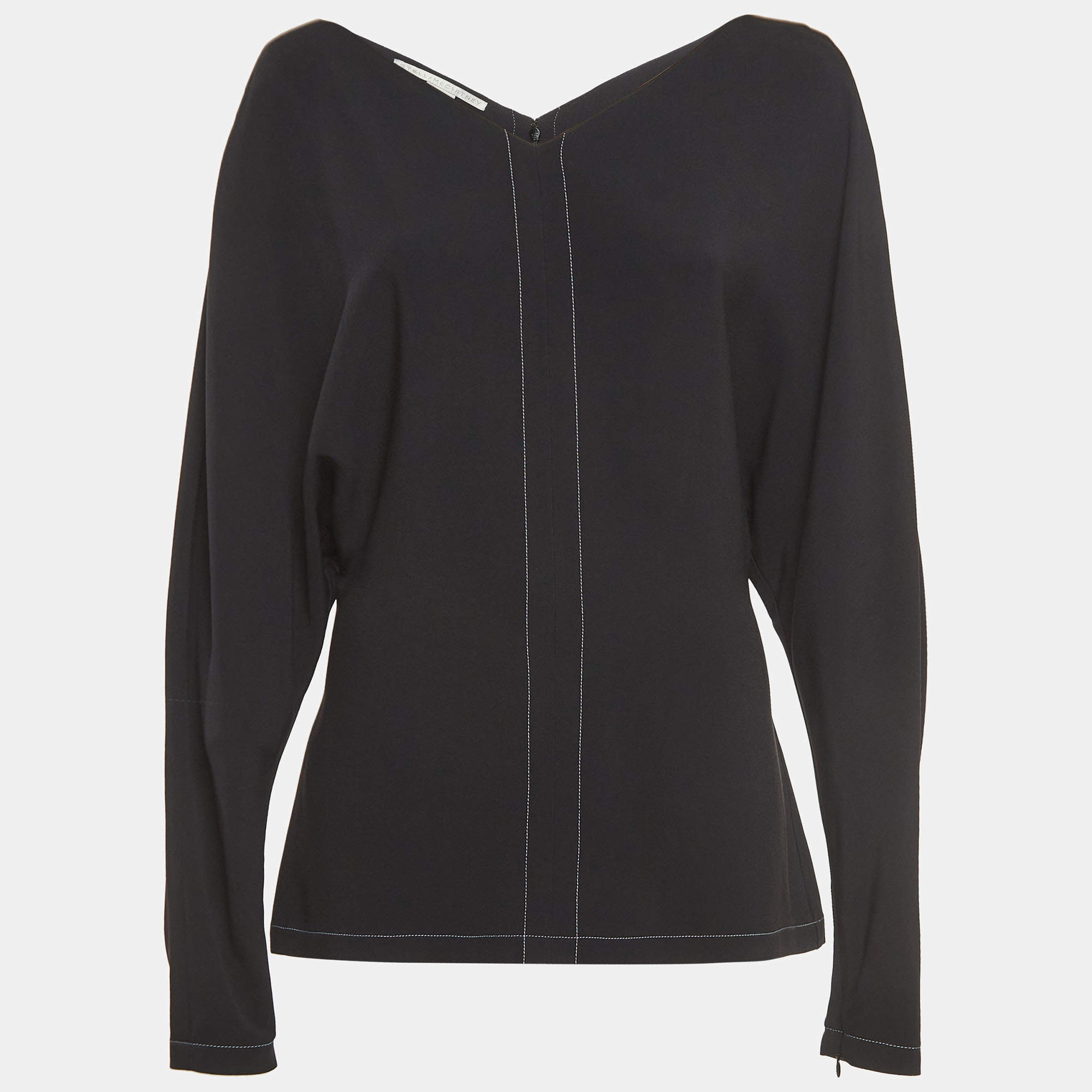 Pre Owned Stella McCartney Black Stretch Crepe V-Neck Top M