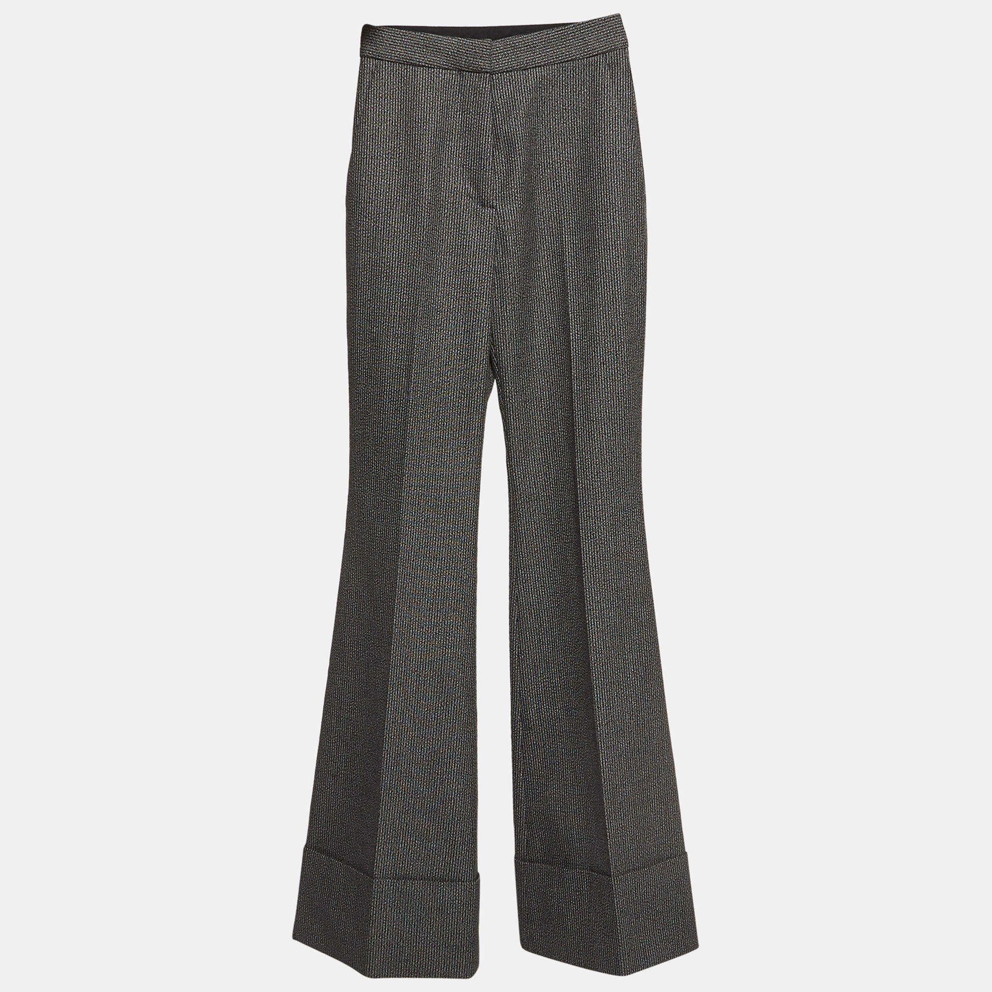 Pre Owned Stella McCartney Monochrome Wool and Cotton Flared Bottom Trousers XXS