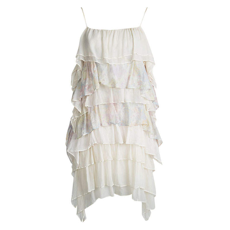 Pre Owned Stella McCartney Cream Sleeveless Tiered Dress S