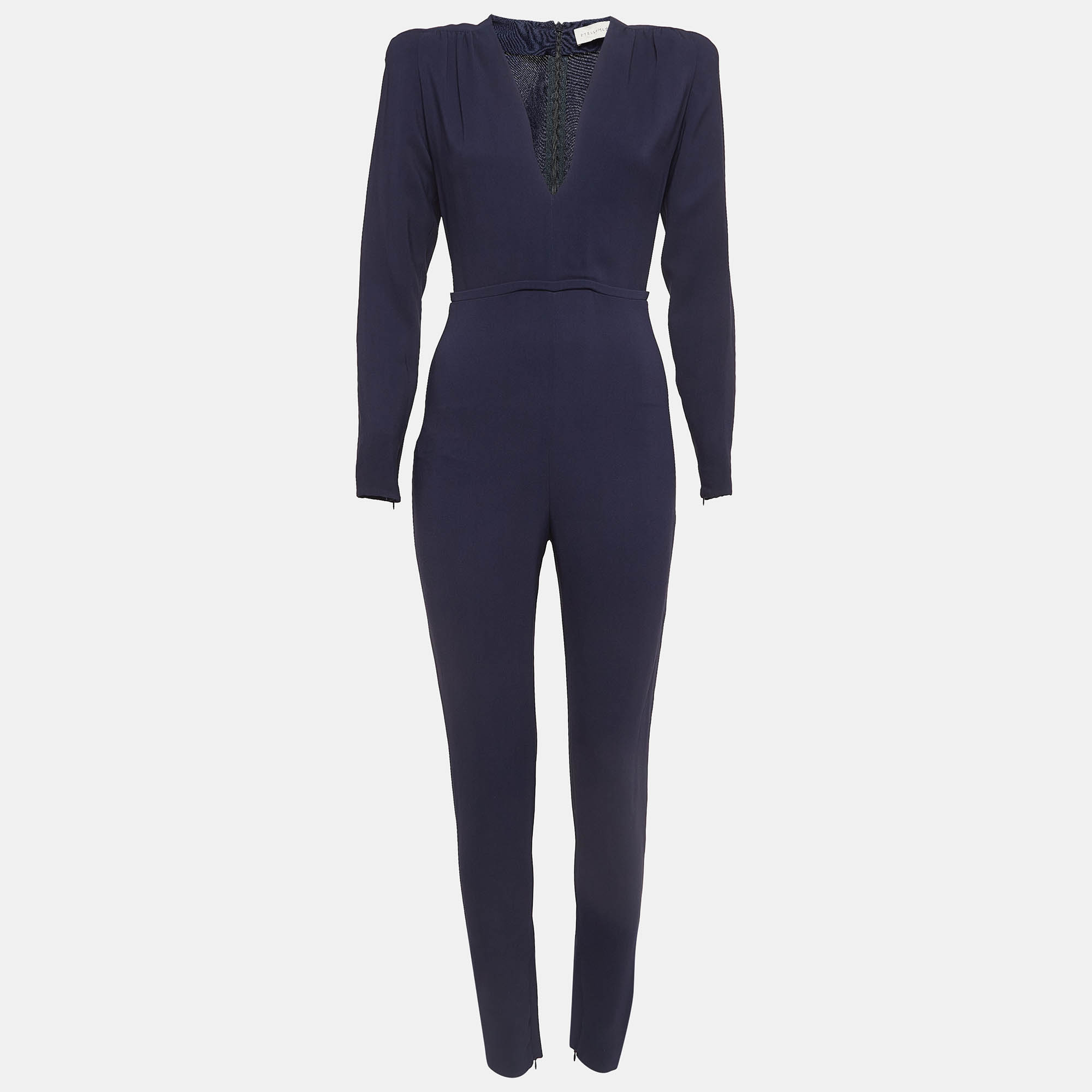 Pre Owned Stella McCartney Navy Crepe V-Neck Long Sleeve Jumpsuit S