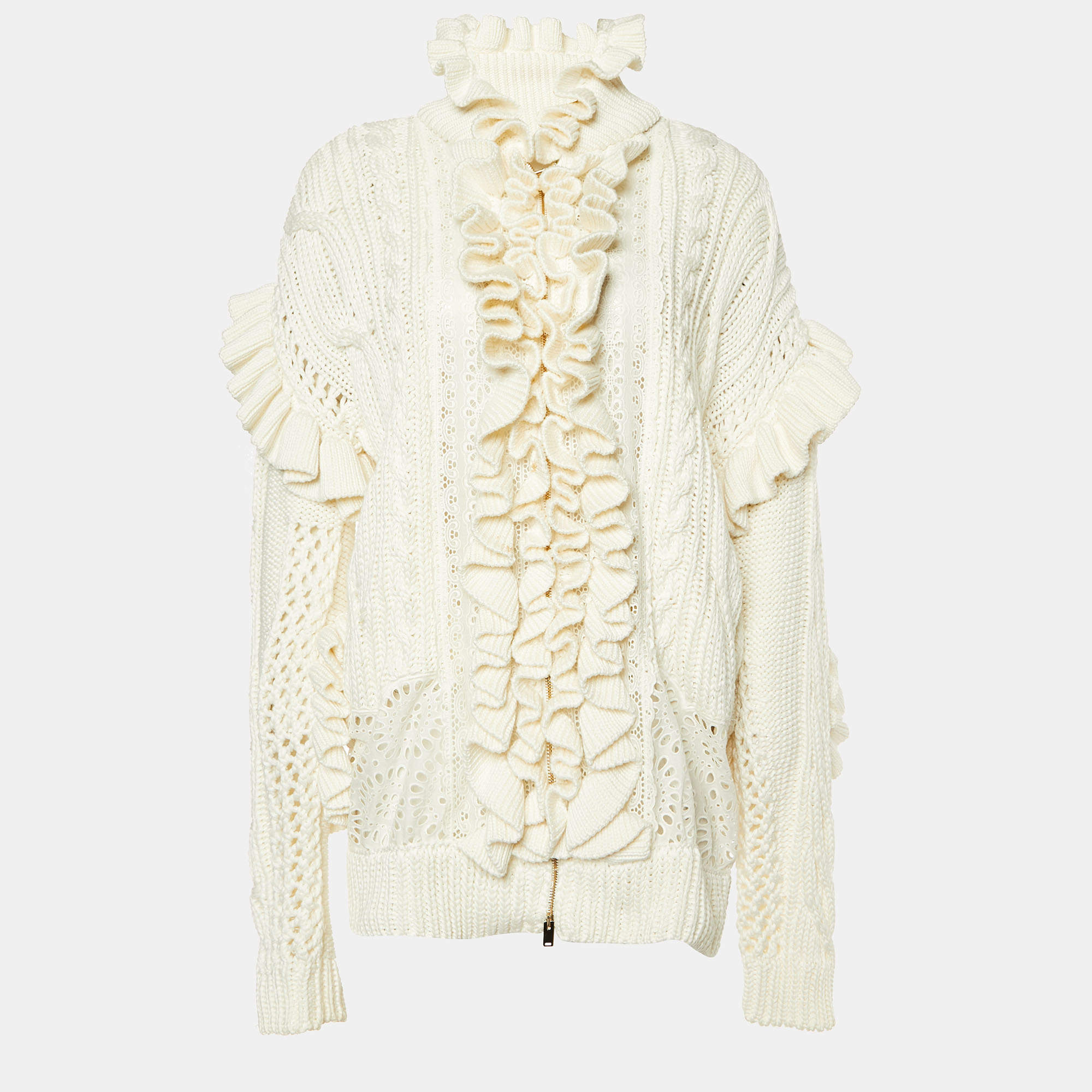 Pre Owned Stella McCartney White Knit Ruffled Jacket S