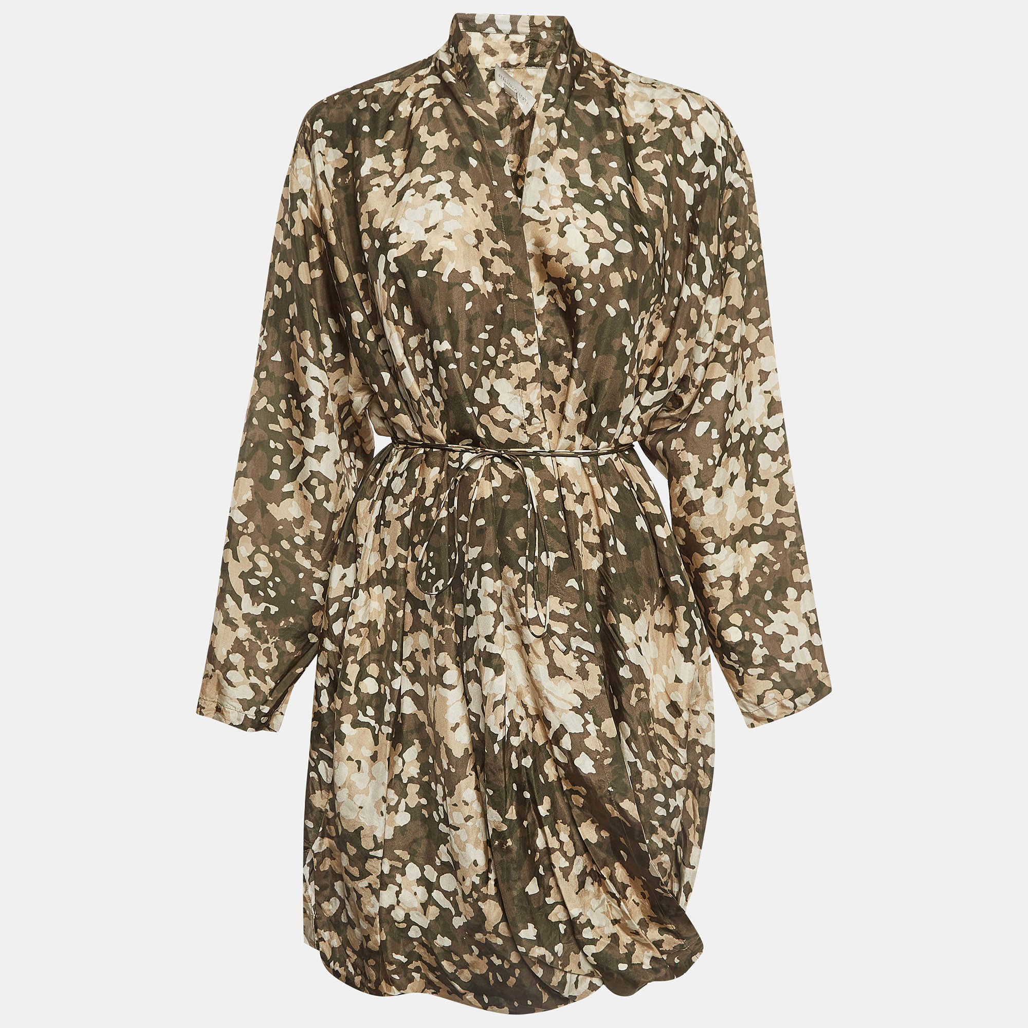Pre Owned Stella McCartney Green Camouflage Print Silk Mini Dress S
