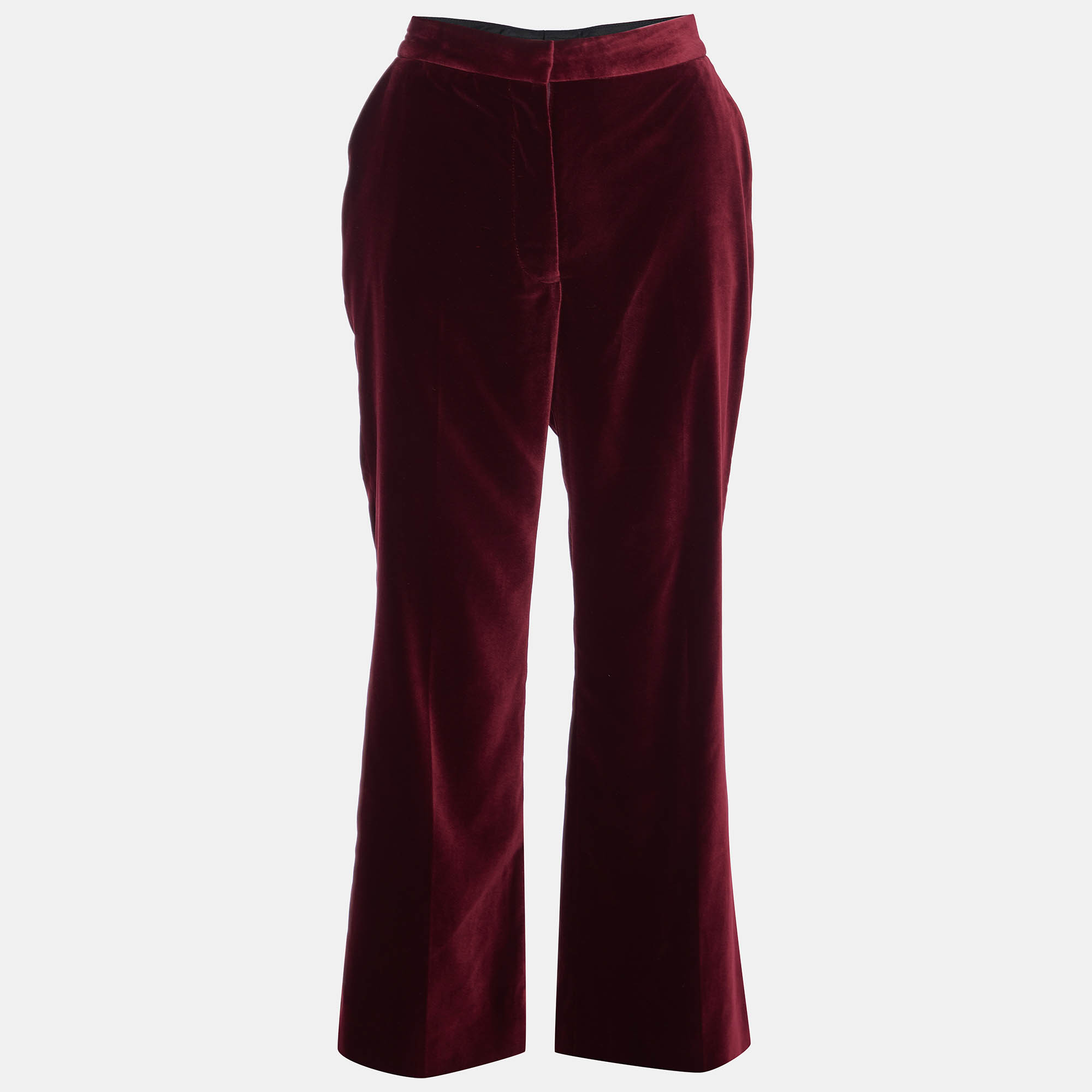 Pre Owned Stella McCartney Bordeaux Velvet Straight Leg Trousers M