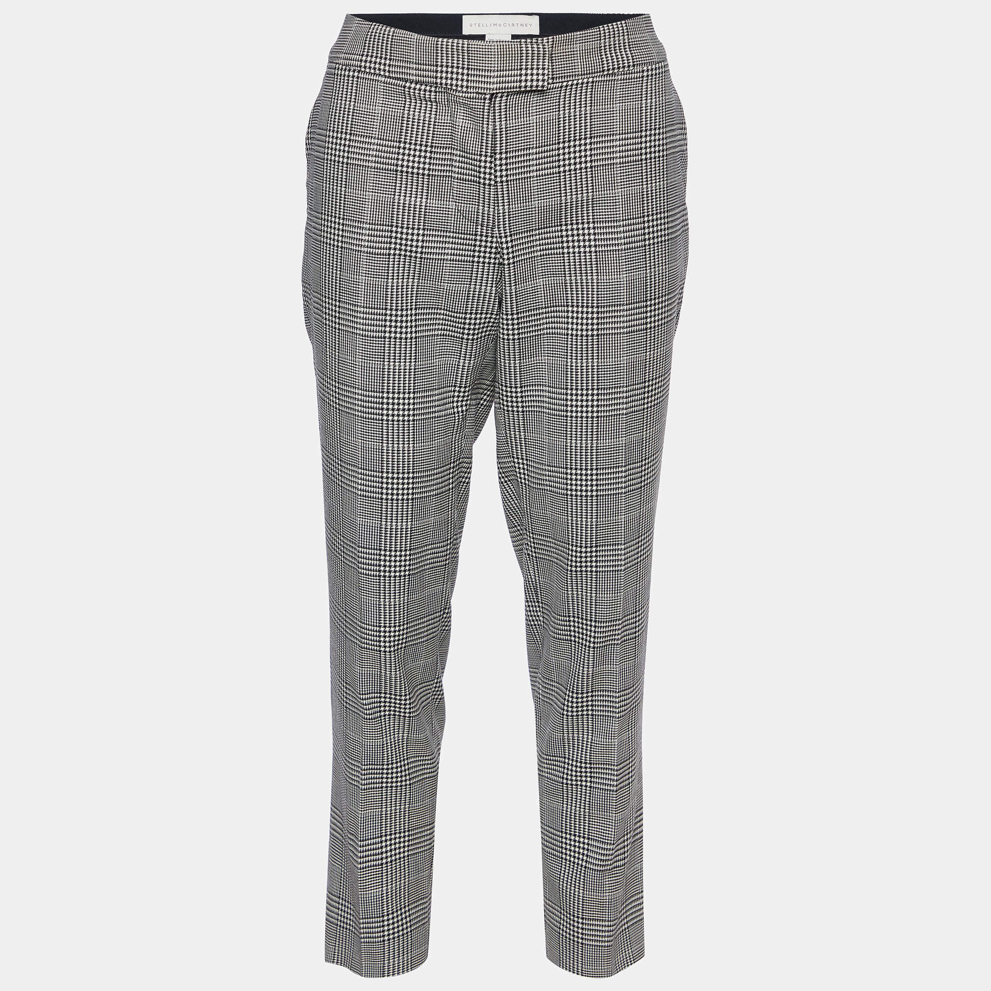 Pre Owned Stella McCartney Monochrome Houndstooth Wool Tapered Trousers S