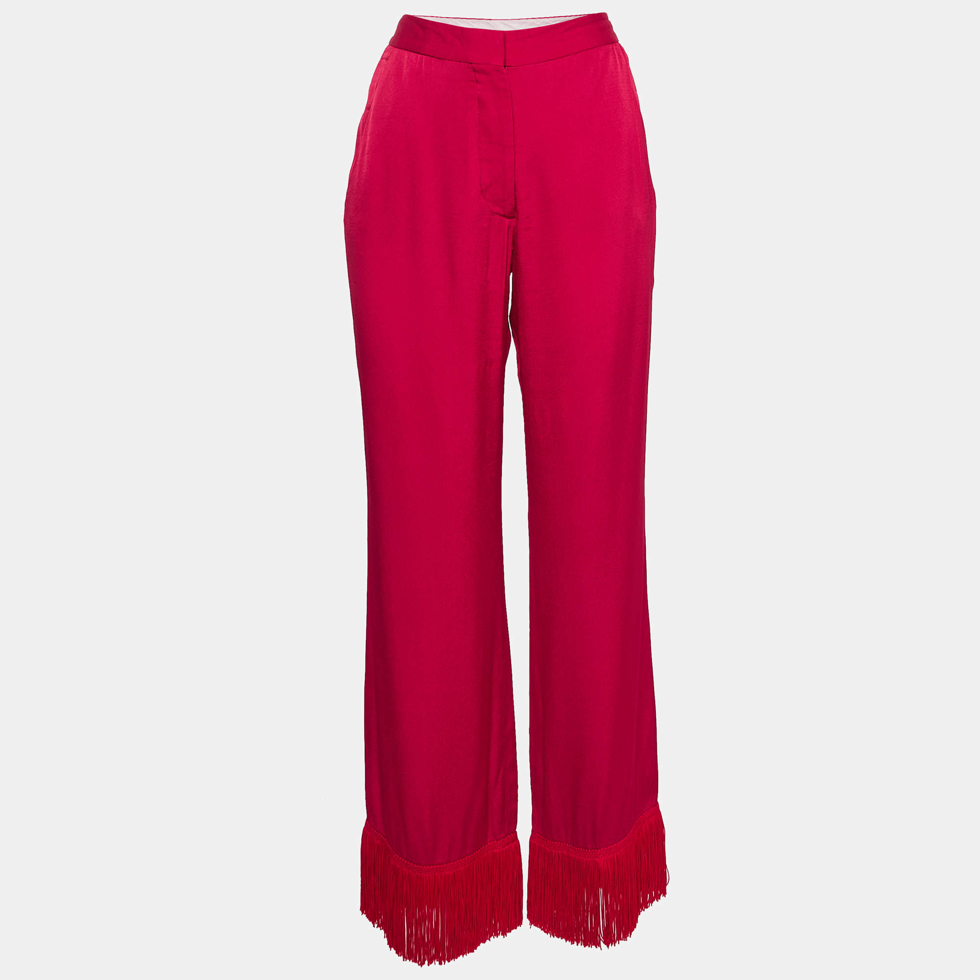 Pre Owned Stella McCartney Pink Satin Tassels Detail Trousers S