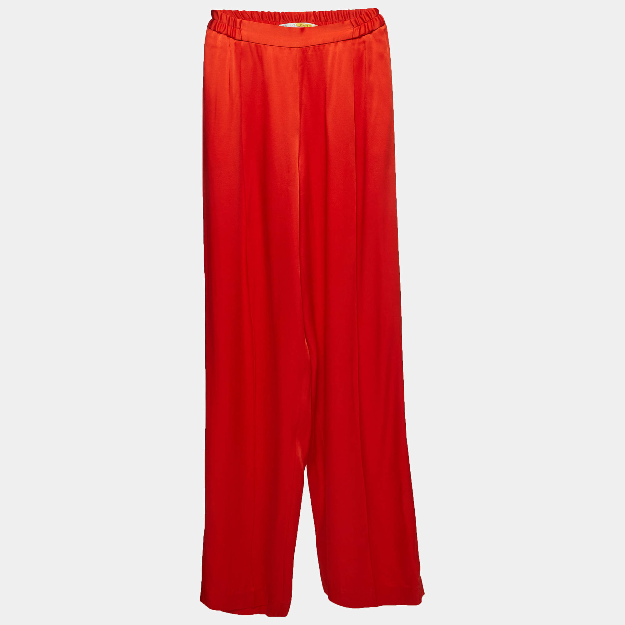 Pre Owned Stella McCartney Red Satin Straight Leg Trousers M