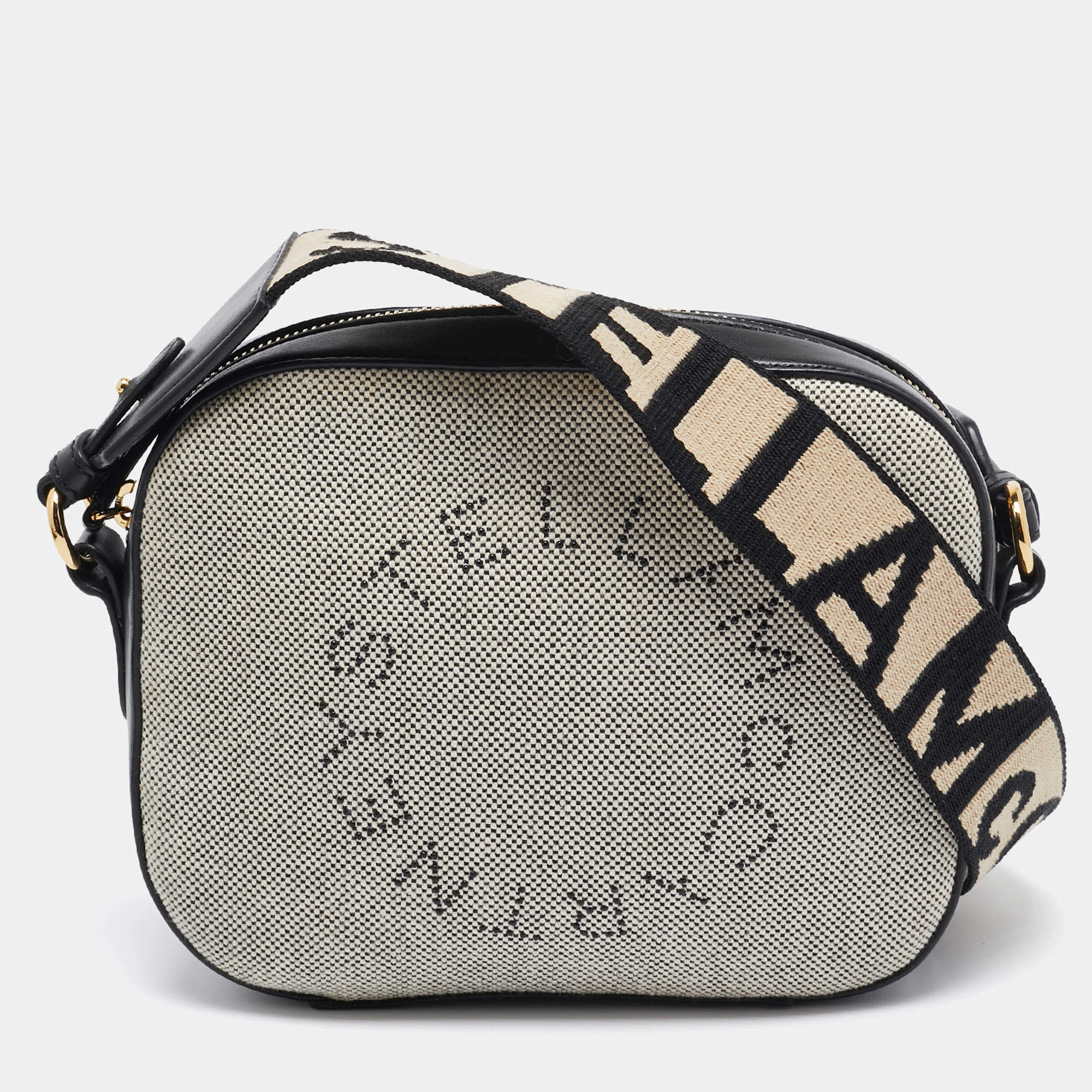 Pre Owned Stella McCartney Black/White Logo Canvas and Leather Camera Crossbody Bag