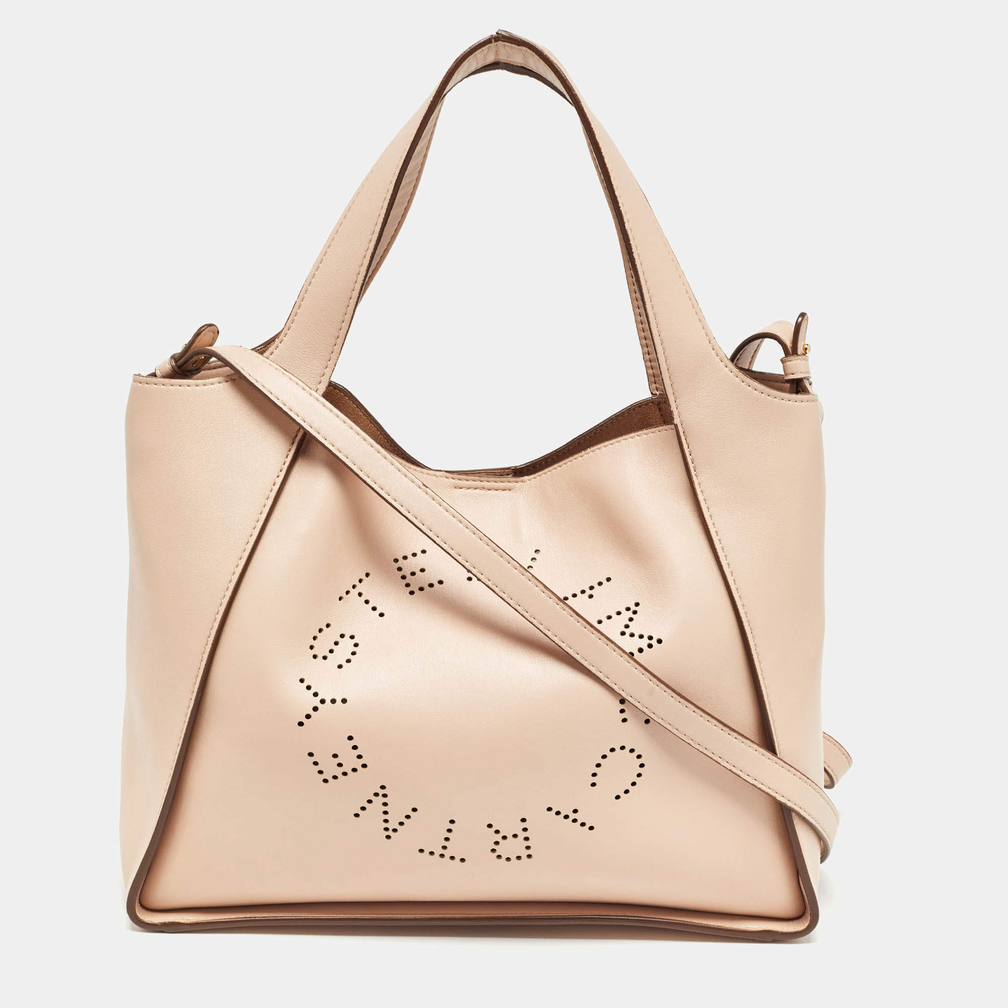 Pre Owned Stella McCartney Beige Faux Leather Perforated Logo Tote