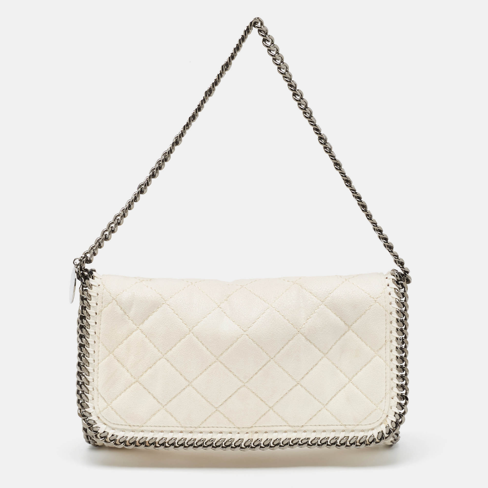 Pre Owned Stella McCartney Off White Quilted Faux Suede Falabella Flap Bag