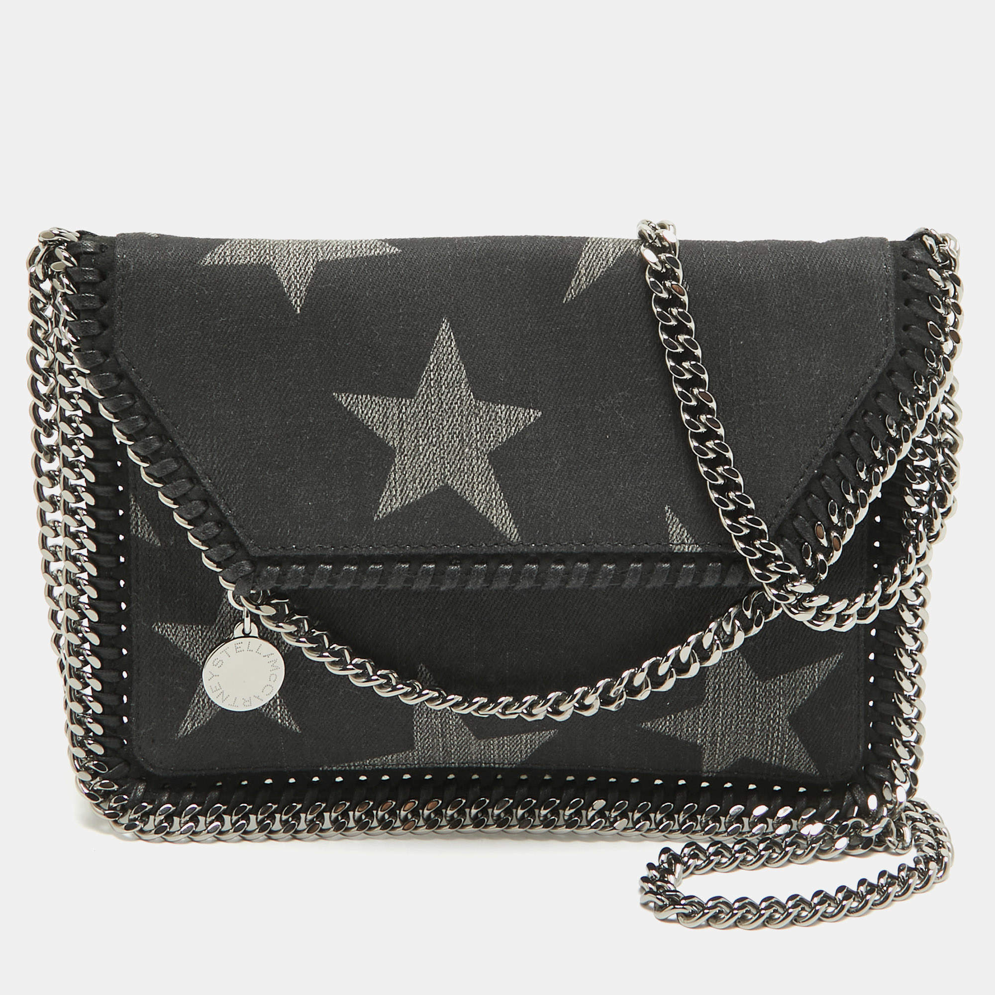 Pre Owned Stella McCartney Black Denim Star Falabella Wallet Crossbody Bag