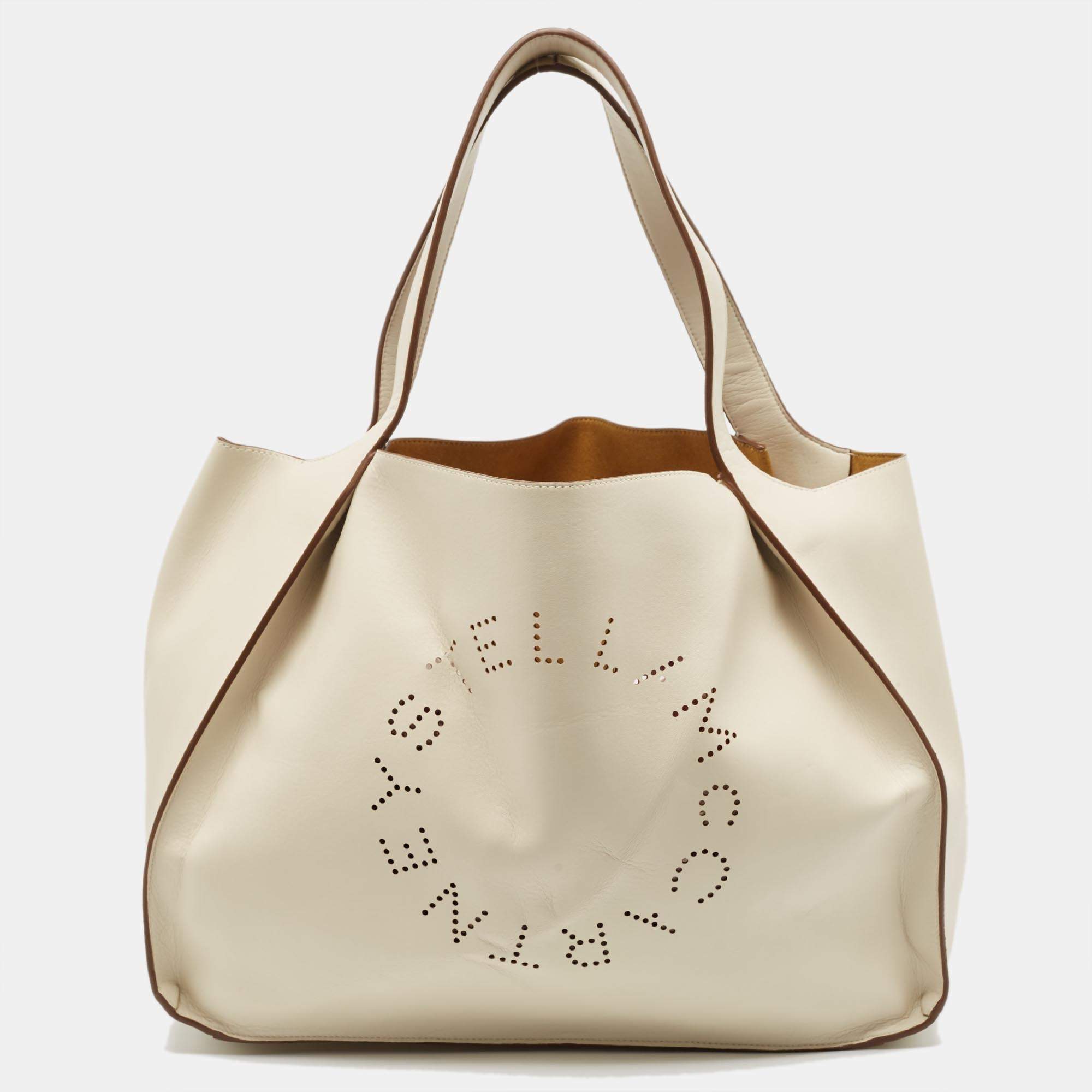 Stella McCartney Off White Faux Perforated Logo Tote