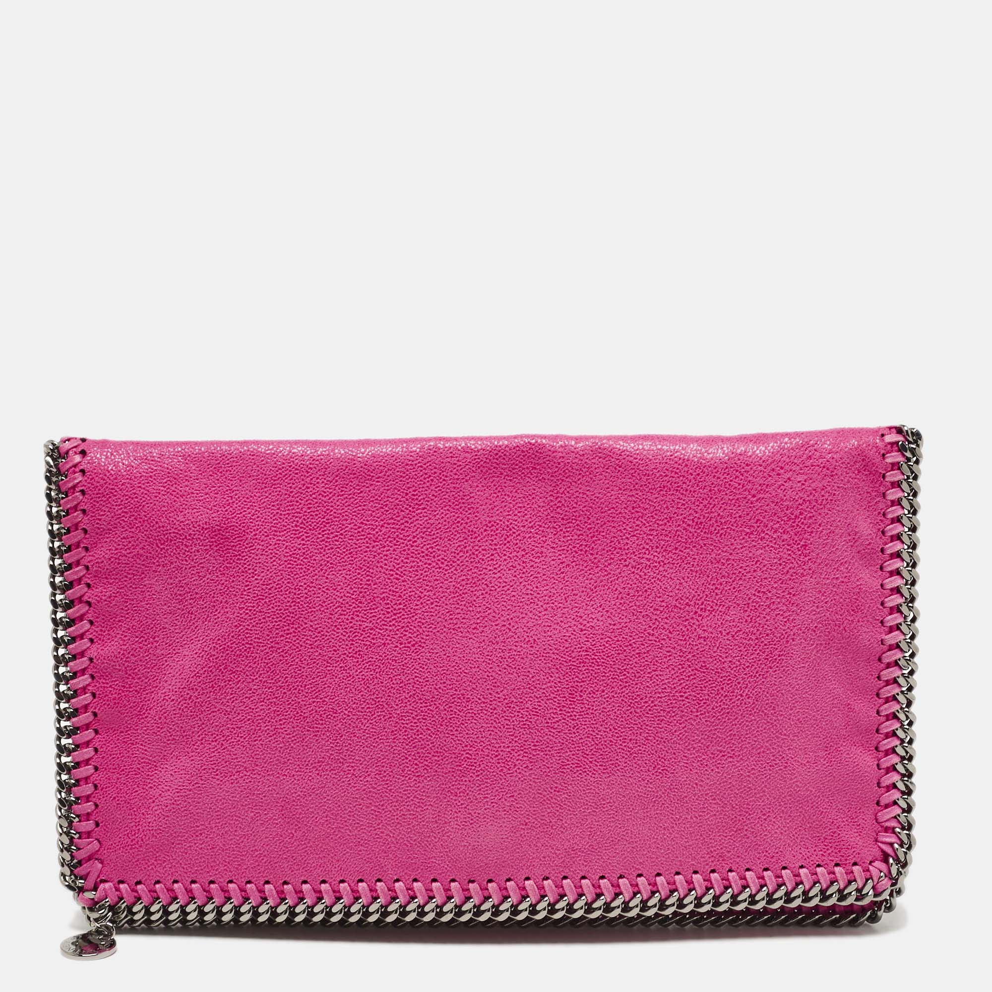 Stella McCartney Fuchsia Faux Suede Fallabella Foldover Clutch