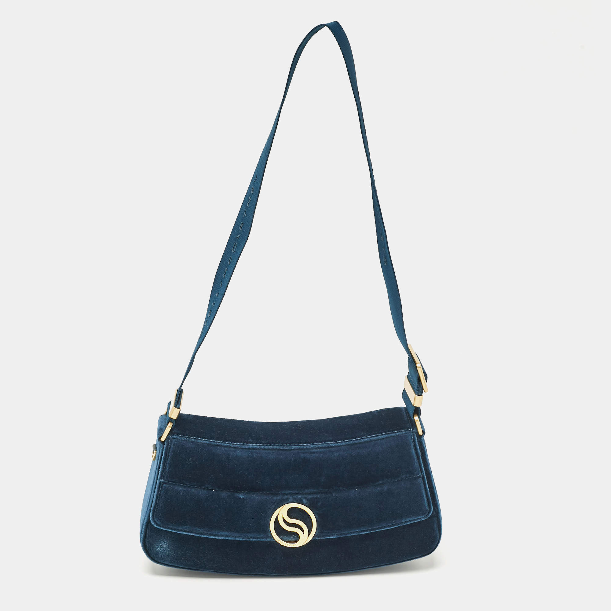Stella McCartney Teal Green Faux Velvet S-Wave Shoulder Bag