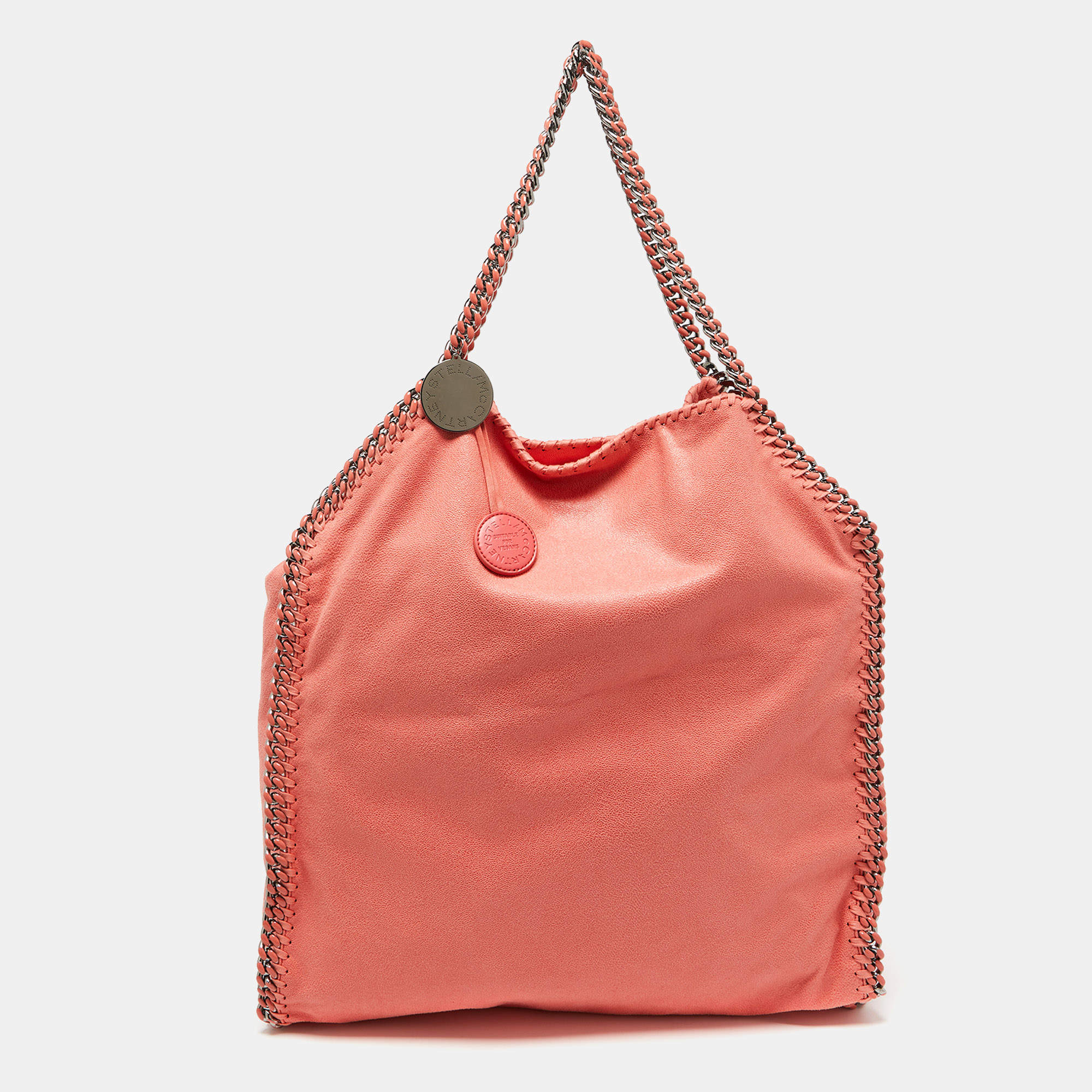 Pre Owned Stella McCartney Coral Orange Faux Suede Large Falabella Tote