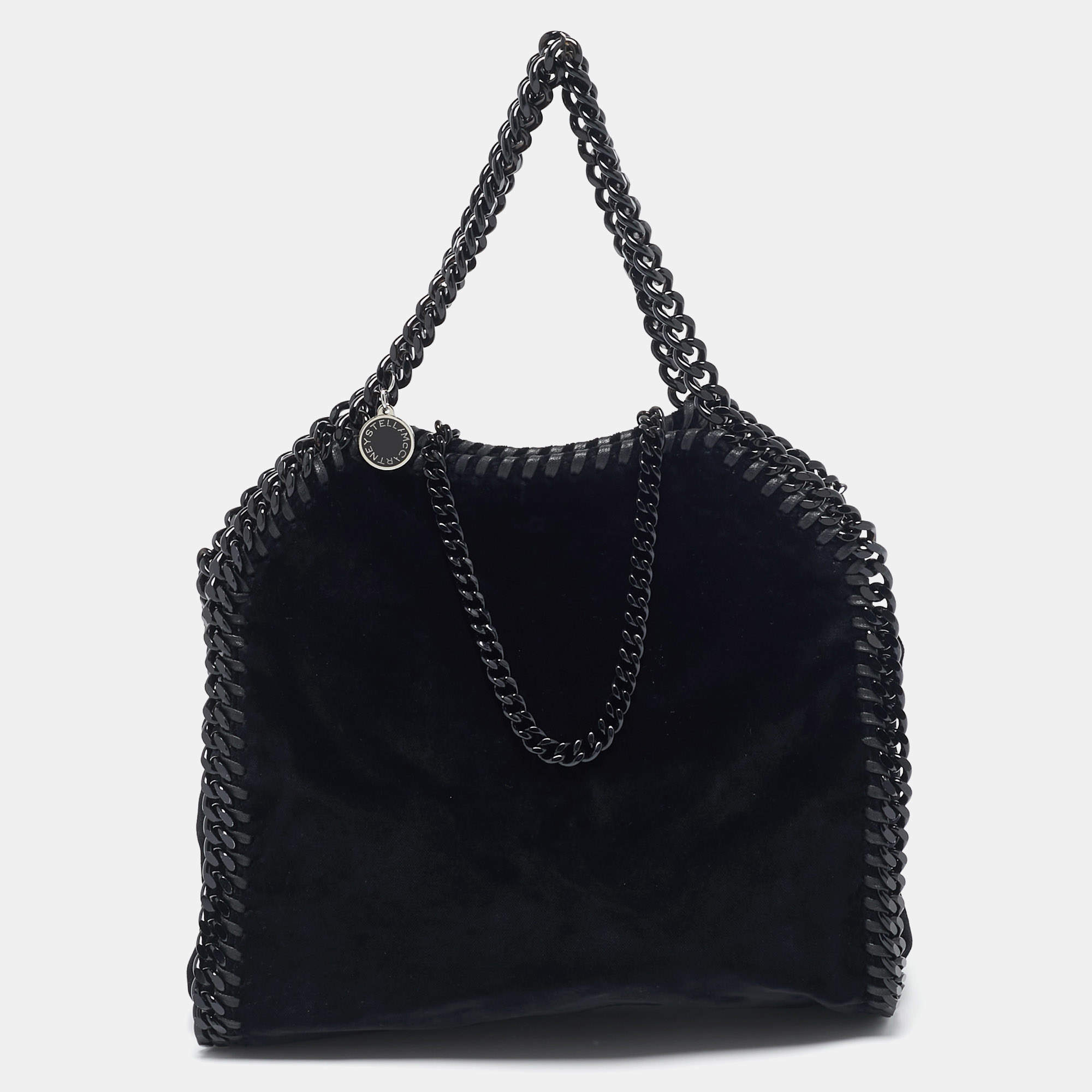 Pre Owned Stella McCartney Black Velvet Mini Falabella Tote