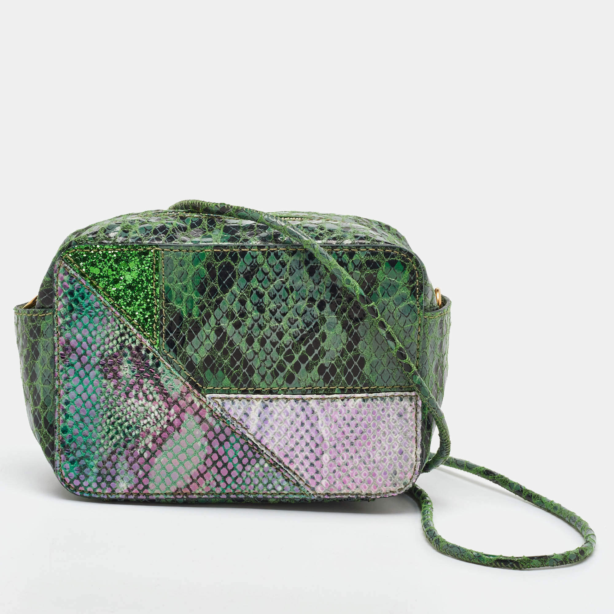 Stella McCartney Green Lizard and Python Embossed Leather Waverly Small Crossbody Bag