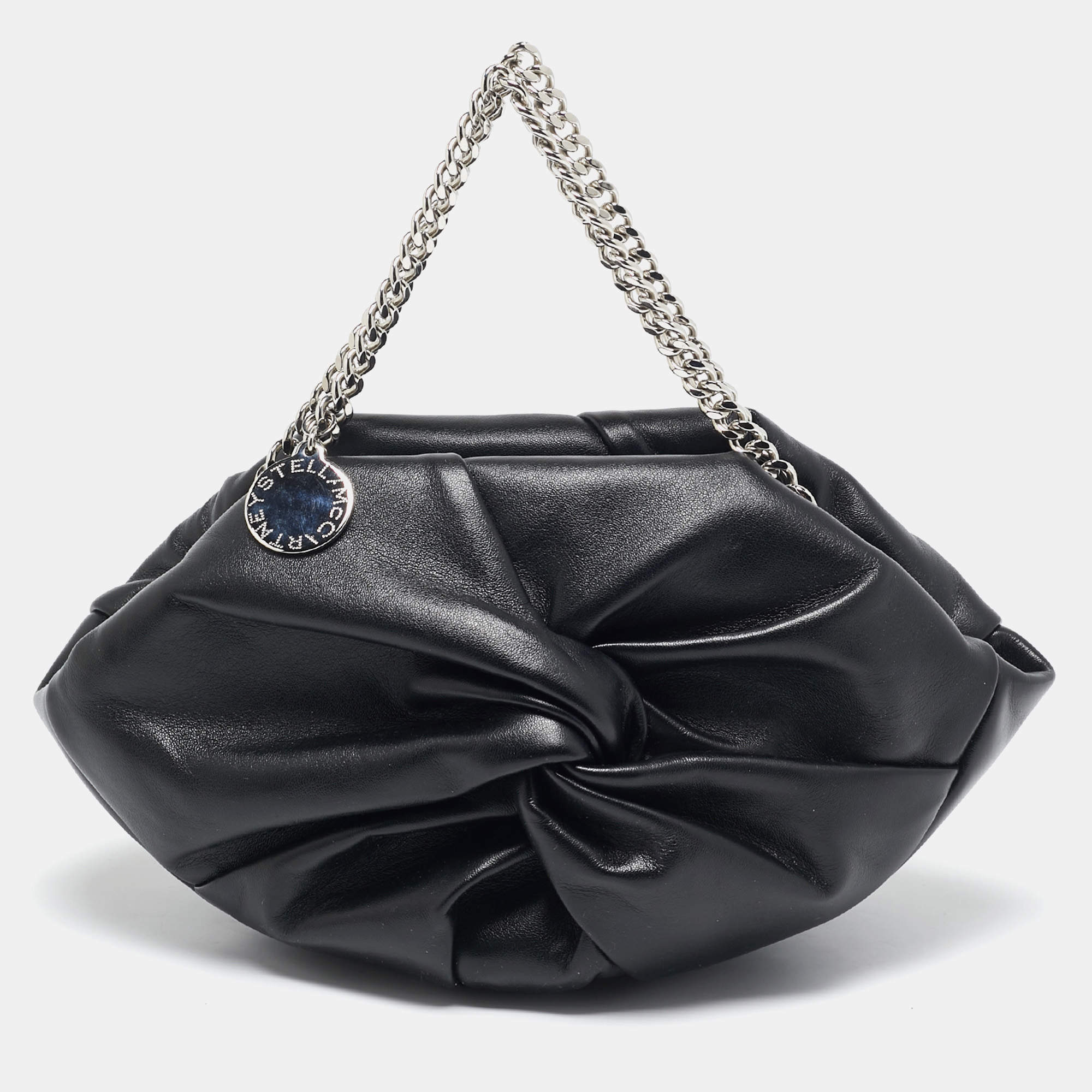 Stella McCartney Black Faux Leather Falabella Double Chain Shoulder Bag