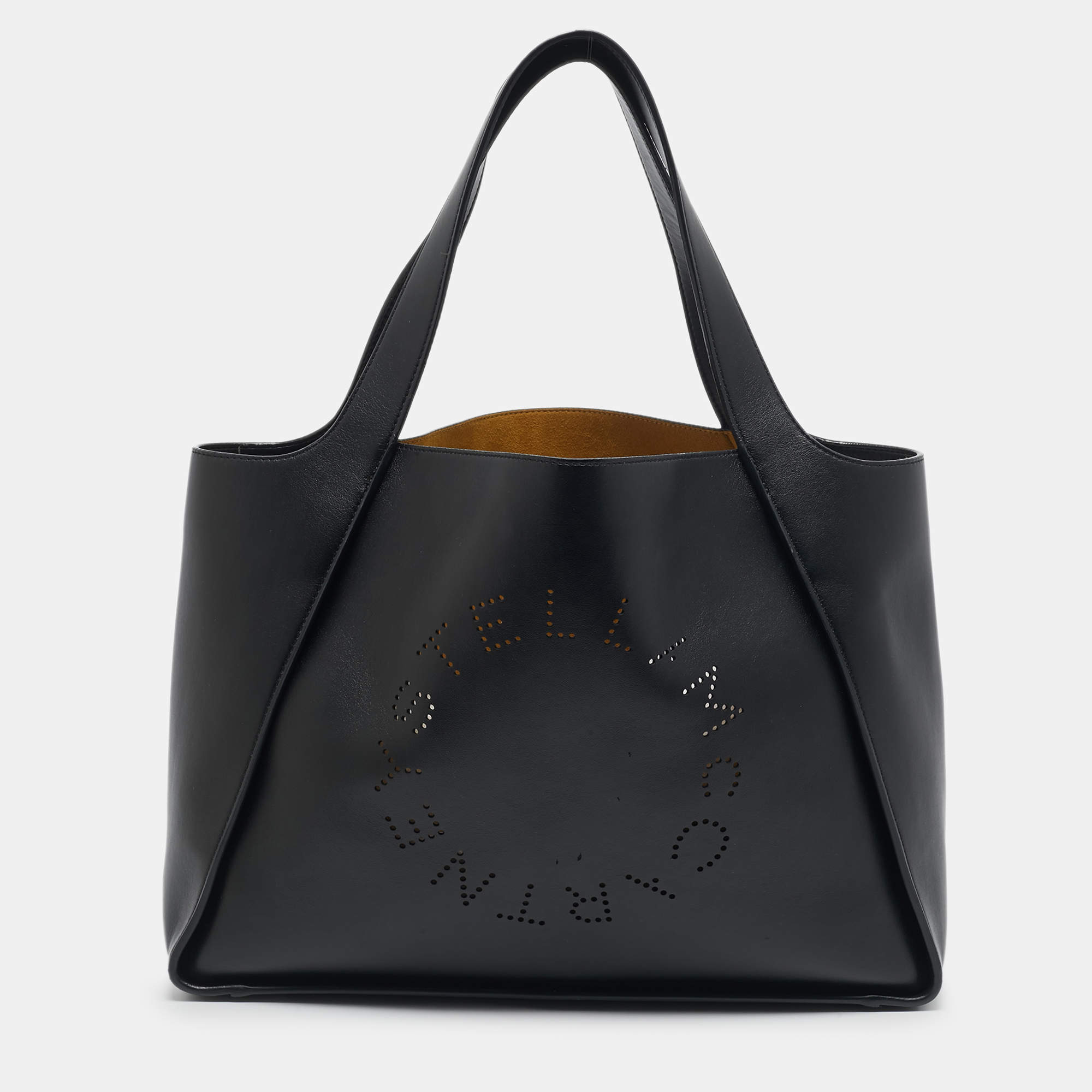Stella McCartney Black Faux Leather Perforated Logo Tote