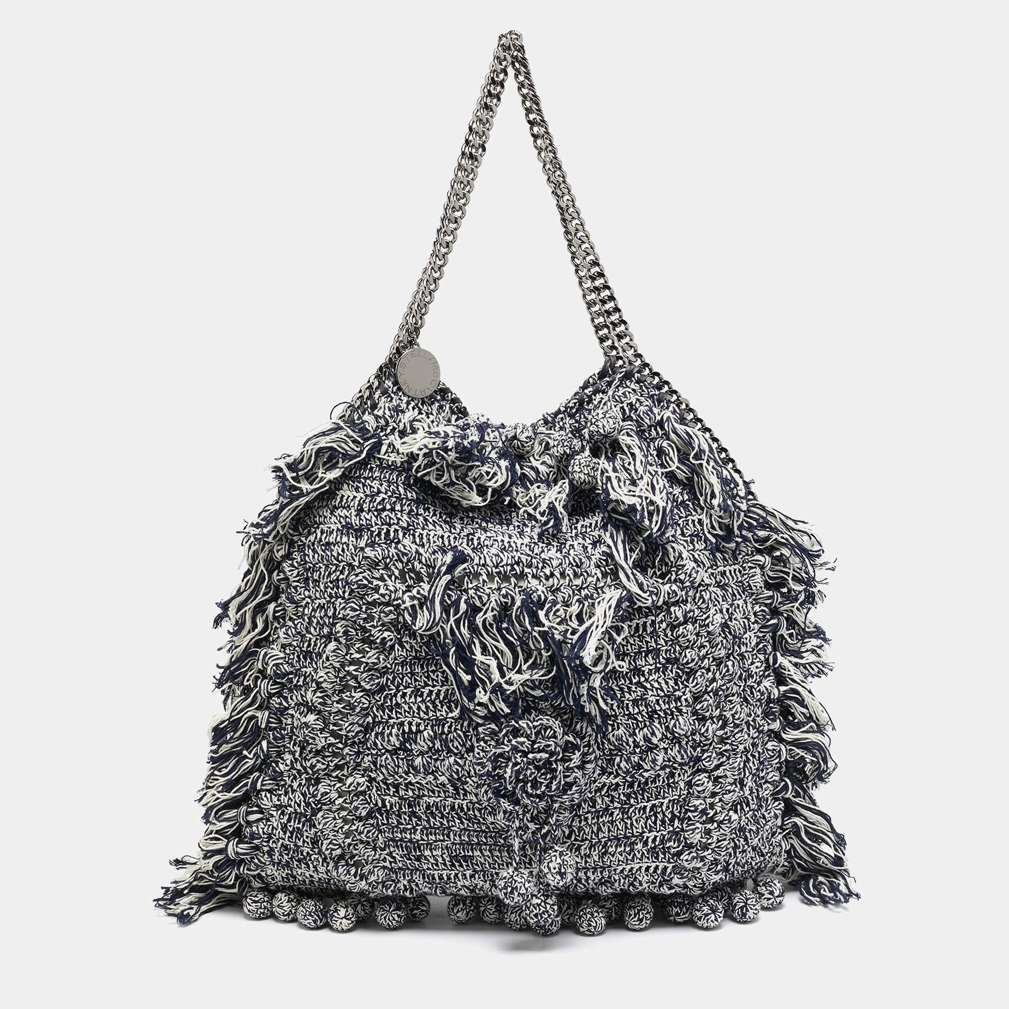 Stella McCartney Navy Blue/White Crochet Fabric Large Falabella Tote