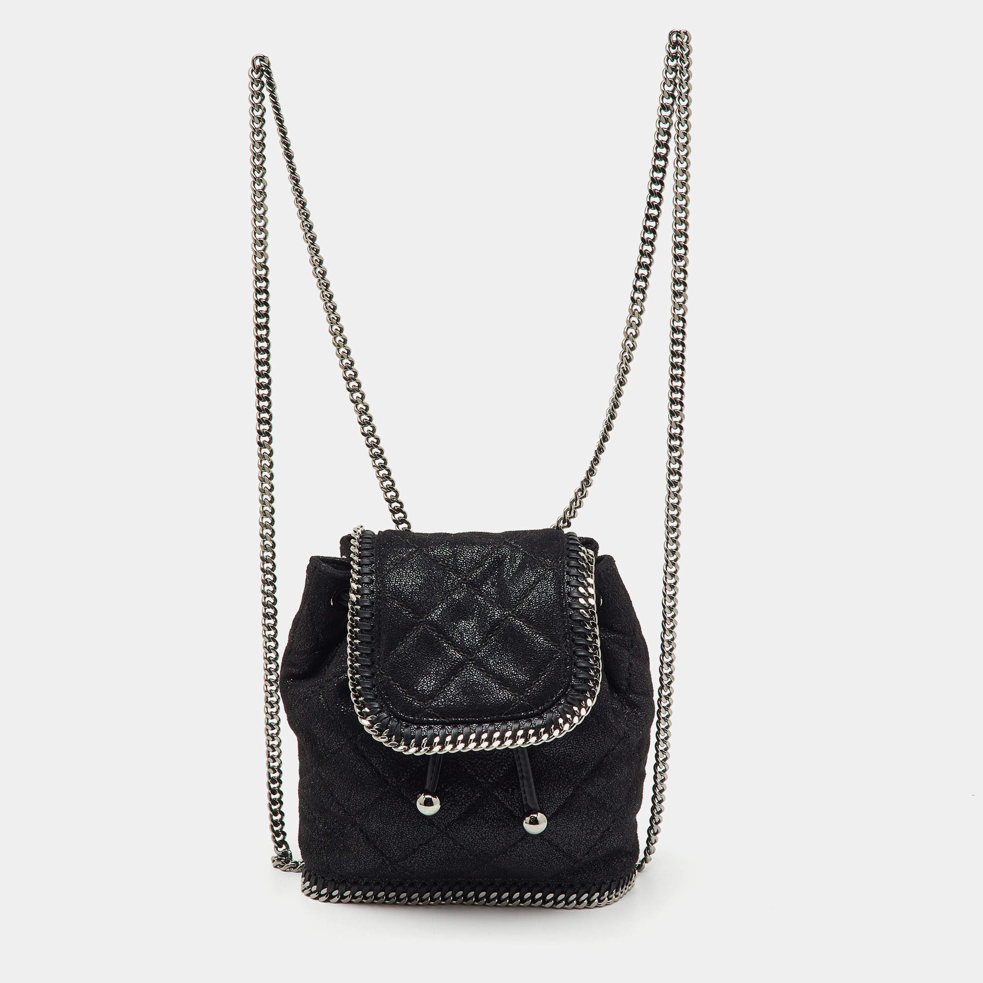 Stella McCartney Black Quilted Faux Leather Mini Falabella Backpack