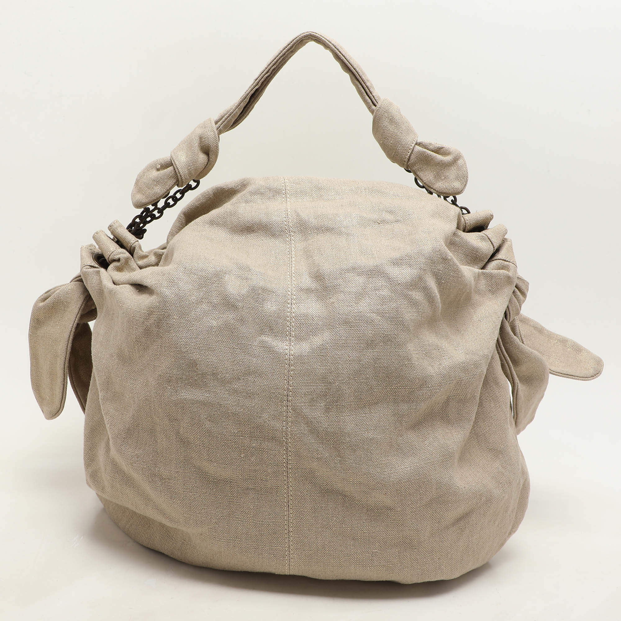 Stella McCartney Metallic Beige/Gold Jute Bow Hobo