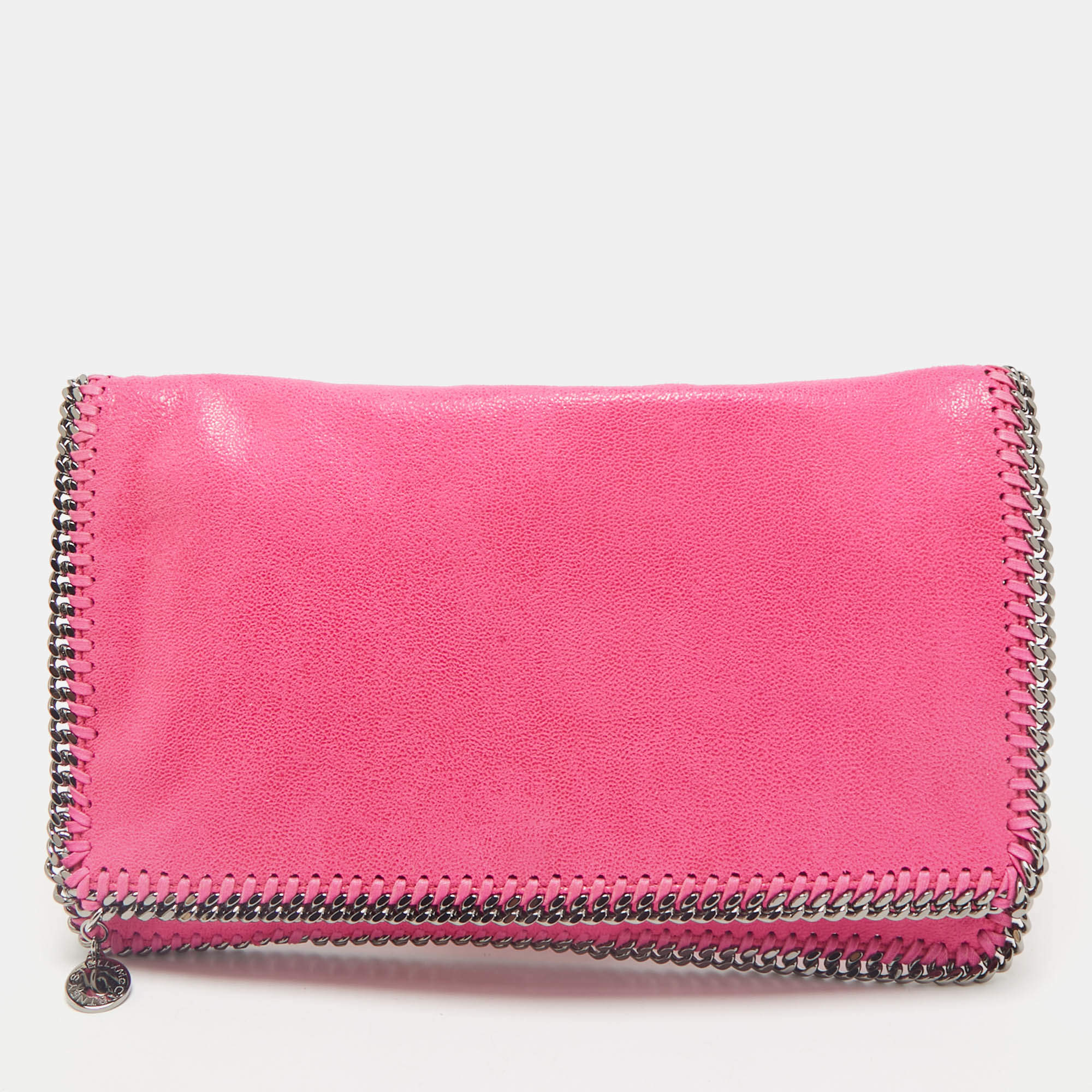 Stella McCartney Fuchsia Faux Suede Falabella Fold Over Clutch