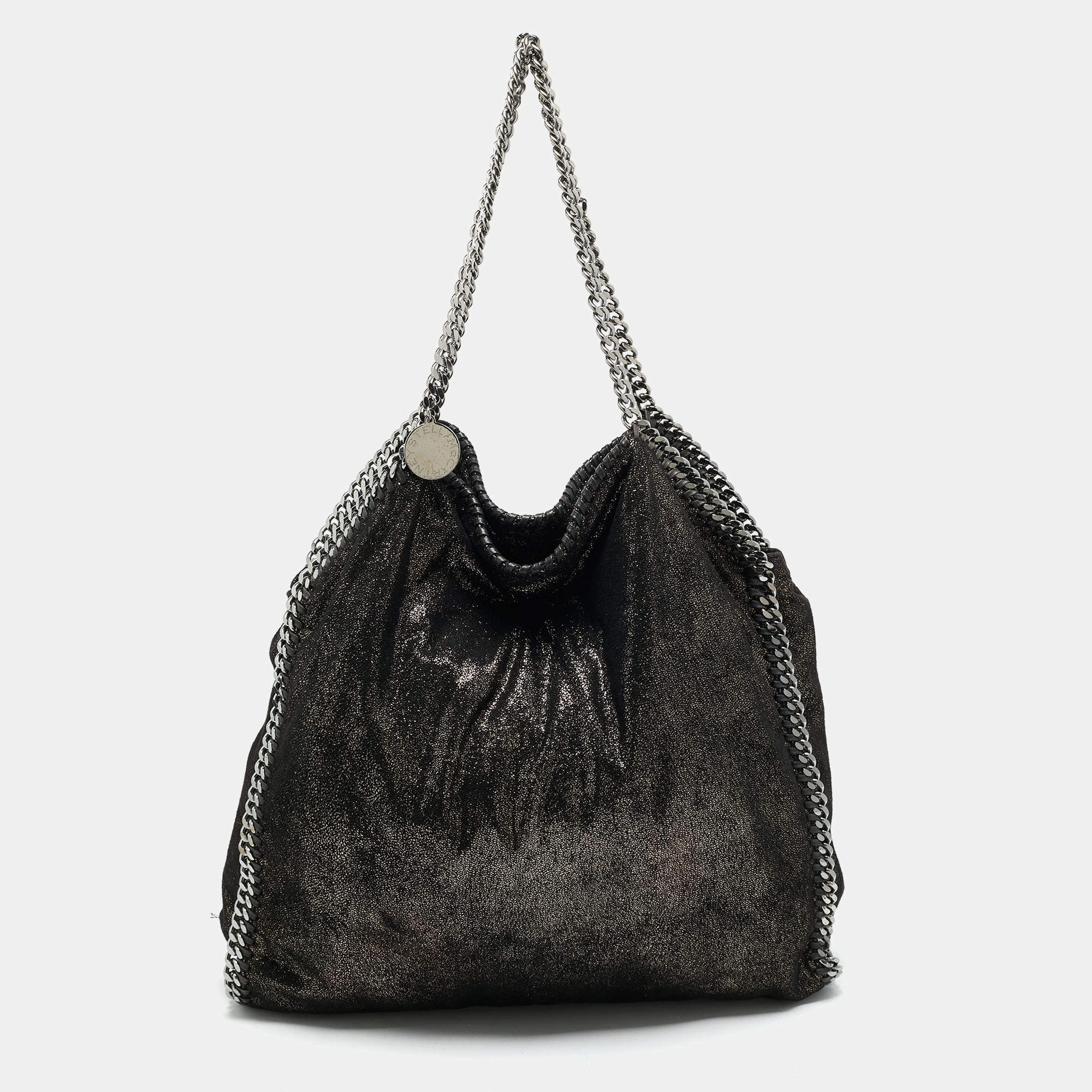 Pre Owned Stella McCartney Black/Gold Faux Suede Large Falabella Tote