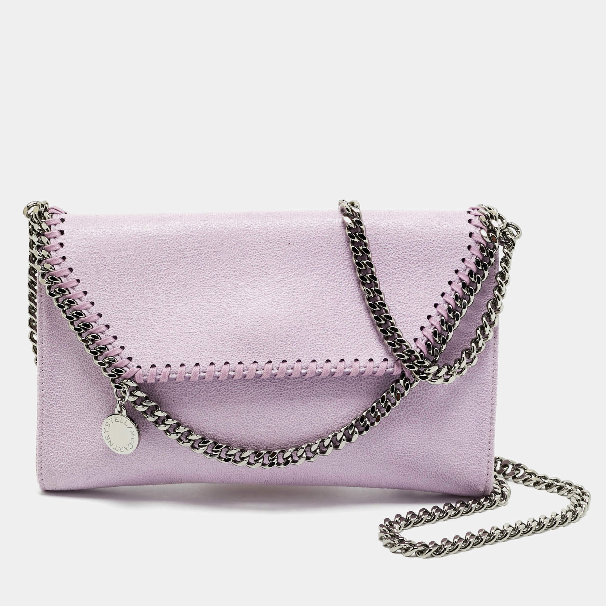 Pre Owned Stella McCartney Purple Faux Leather Mini Falabella Flap Crossbody Bag