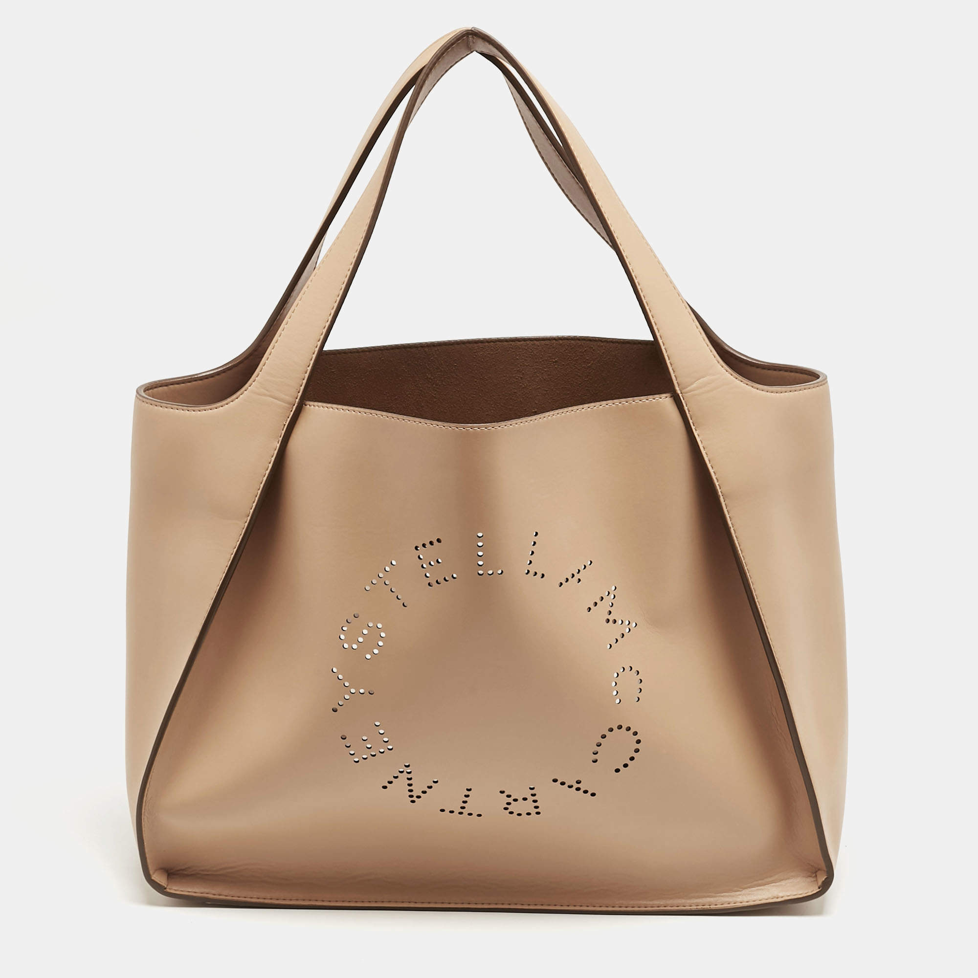 Pre Owned Stella McCartney Beige Faux Leather Perforated Logo Tote
