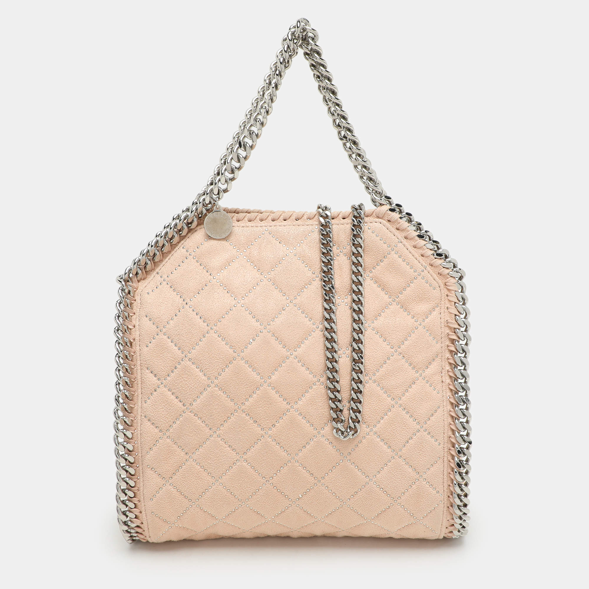 Pre Owned Stella McCartney Peach Quilted Faux Suede Mini Falabella Tote