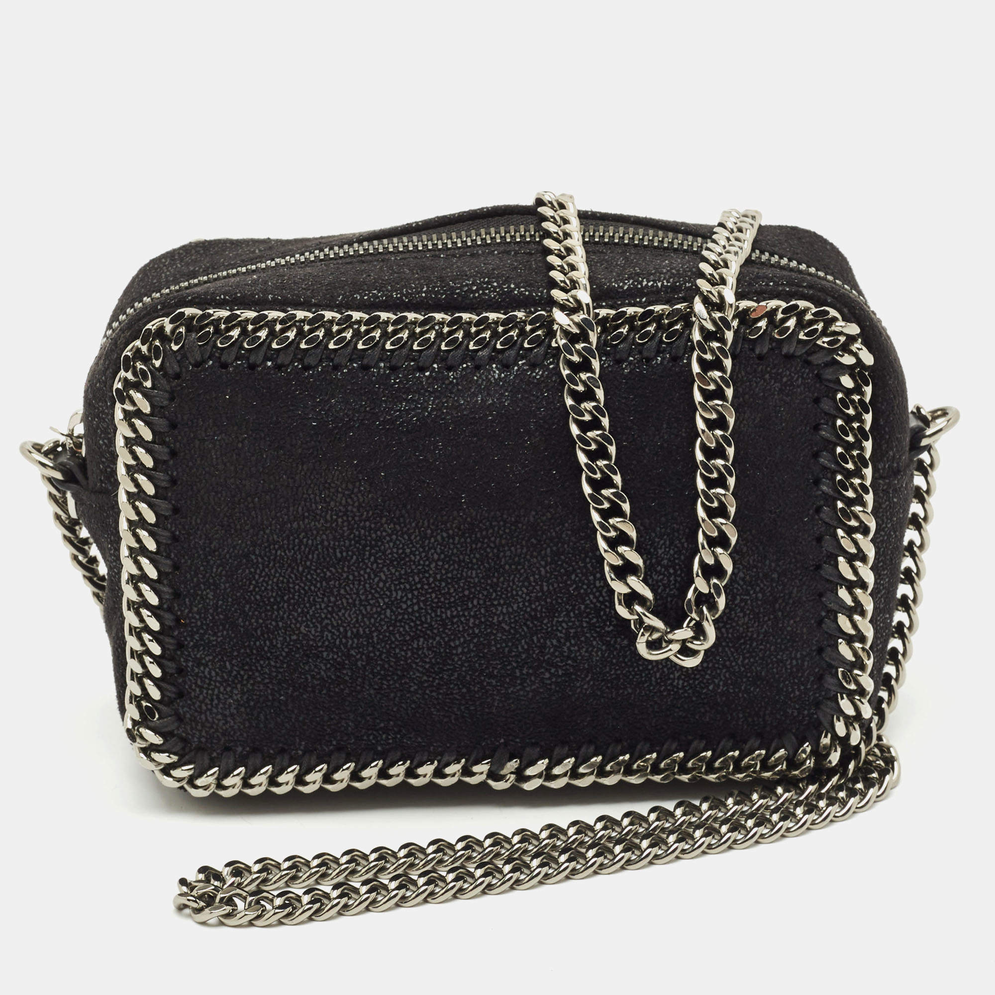 Pre Owned Stella McCartney Black Faux Suede Falabella Camera Crossbody Bag