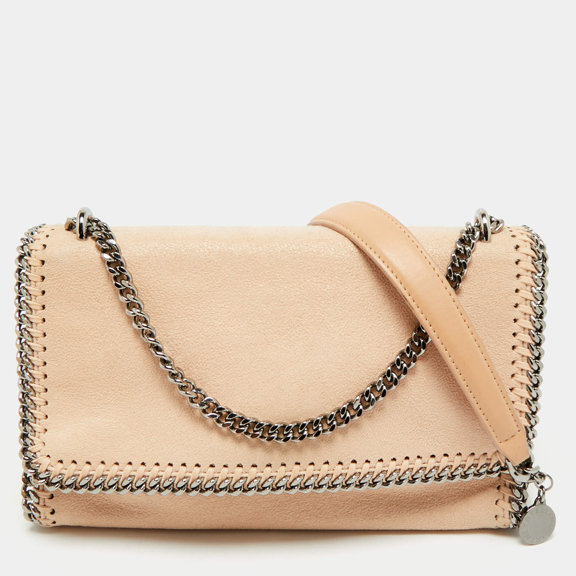 Pre Owned Stella McCartney Peach Faux Suede Falabella Flap Shoulder Bag