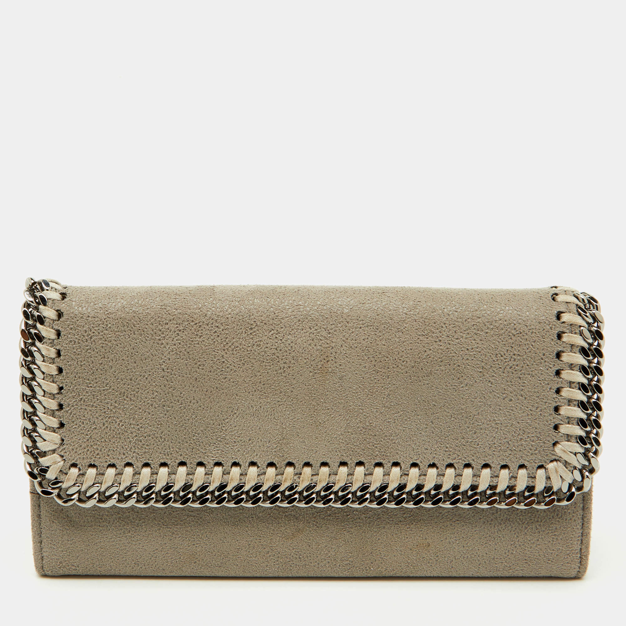 Pre Owned Stella McCartney Light Grey Faux Suede Falabella Continental Wallet