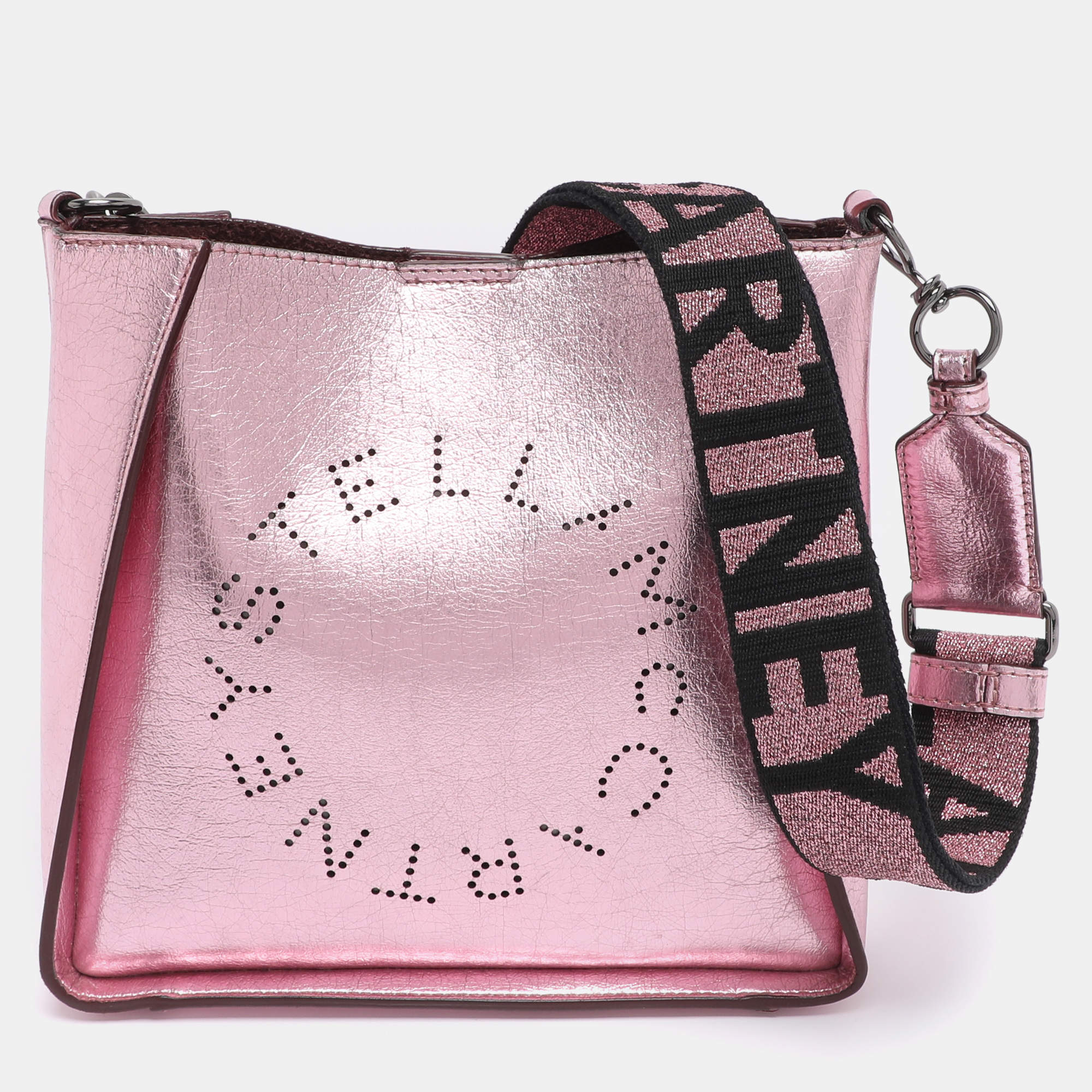 Pre Owned Stella McCartney Pink Metallic Faux Leather Stella Logo Crossbody Bag