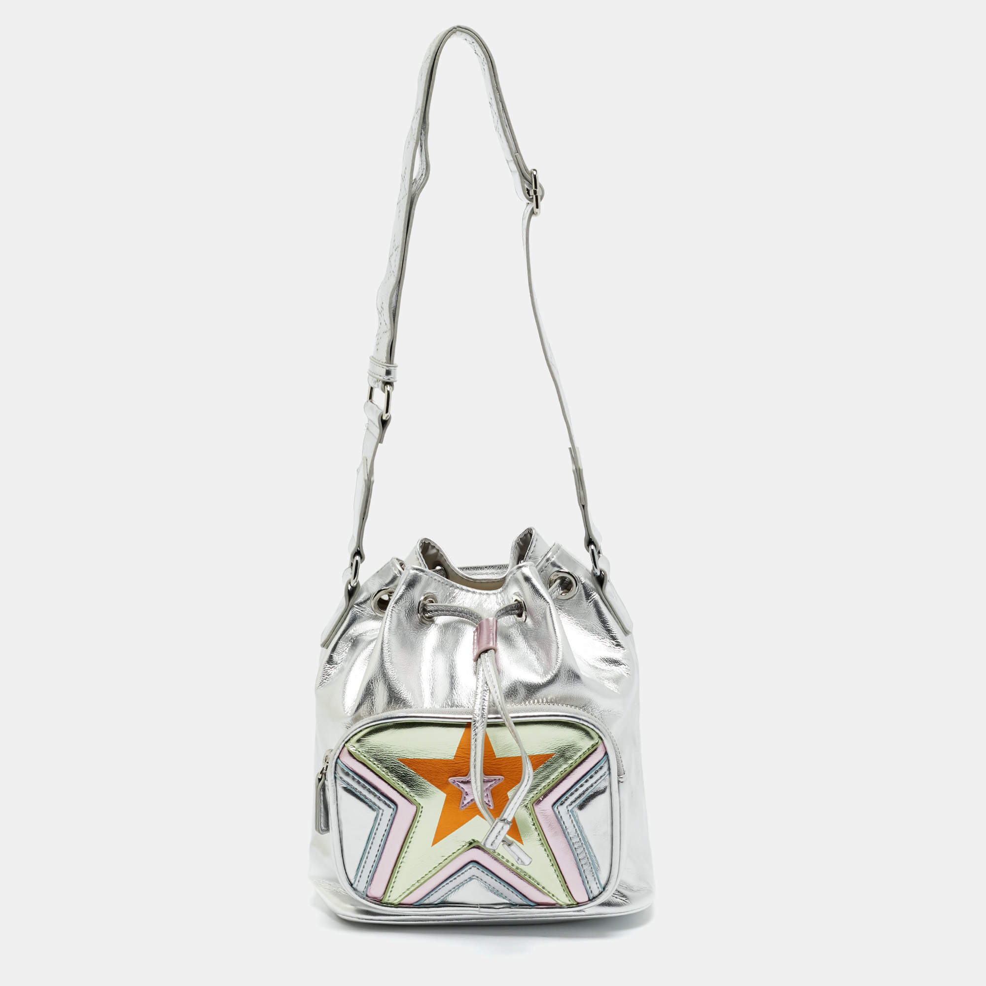 Pre Owned حقيبة باكيت ستيلا ماكرتني ستار نجمة فضية جلد صناعي مطبوع نجوم