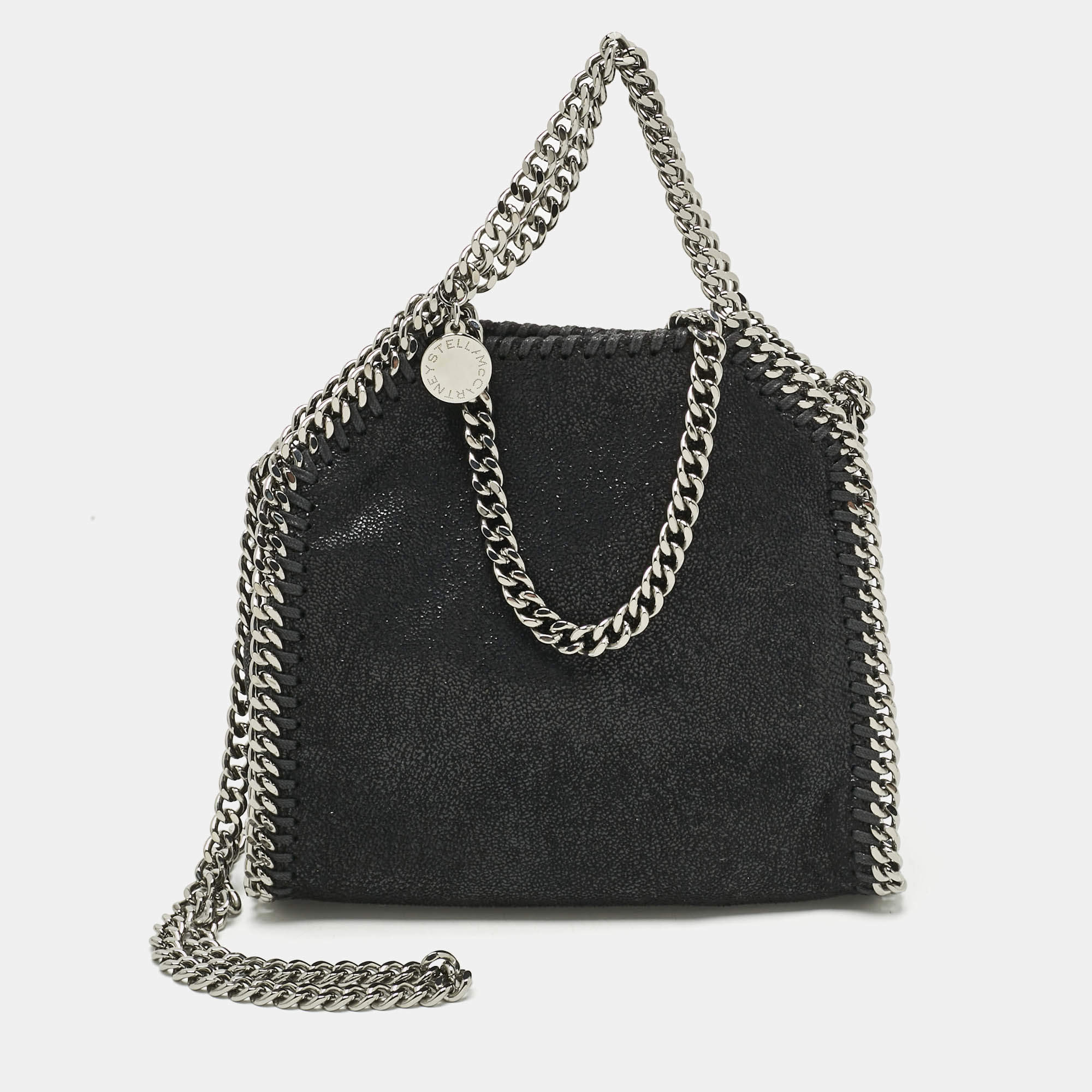 Pre Owned Stella McCartney Black Faux Suede Tiny Falabella Tote