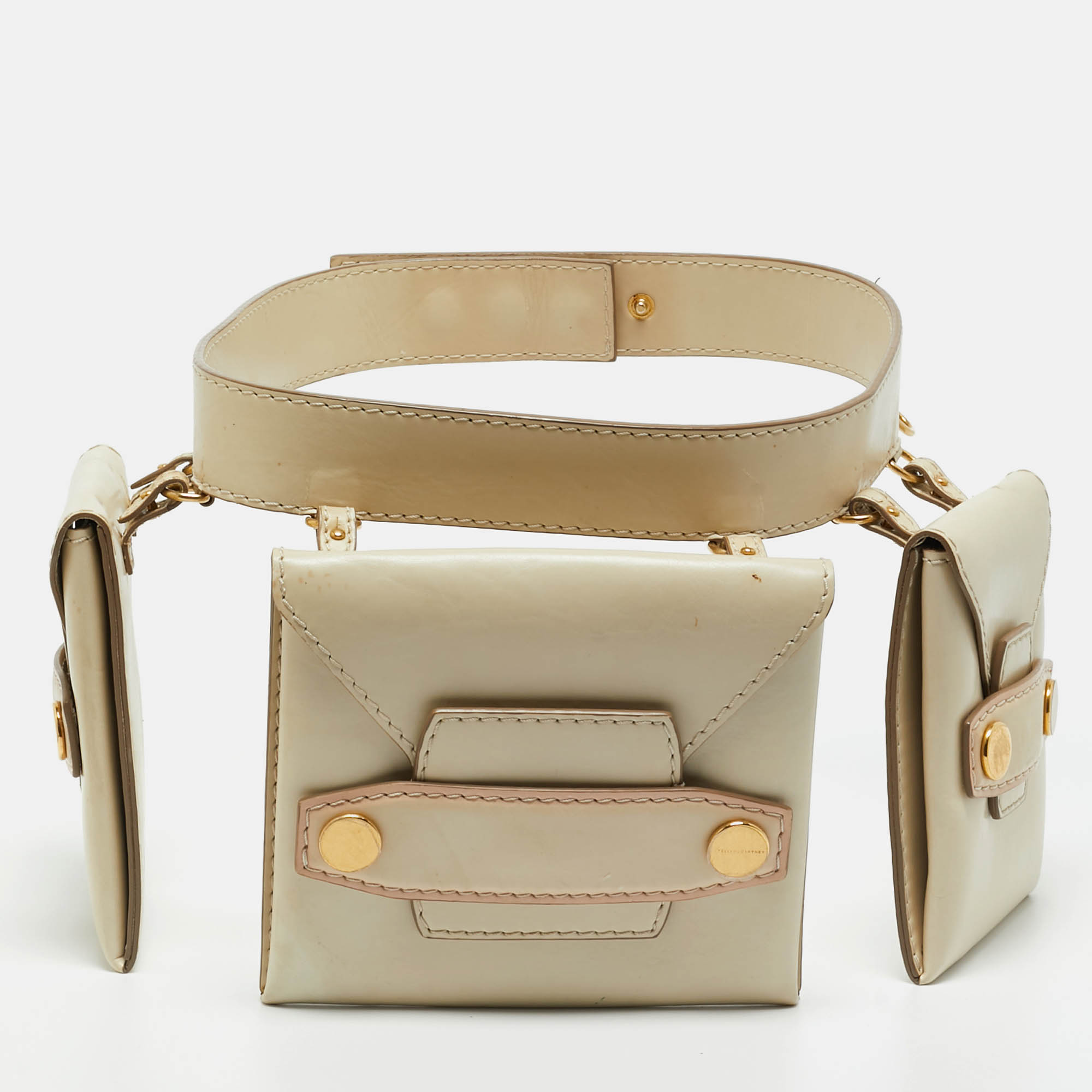 Pre Owned Stella McCartney Cream Faux Leather Trio Belt Bag