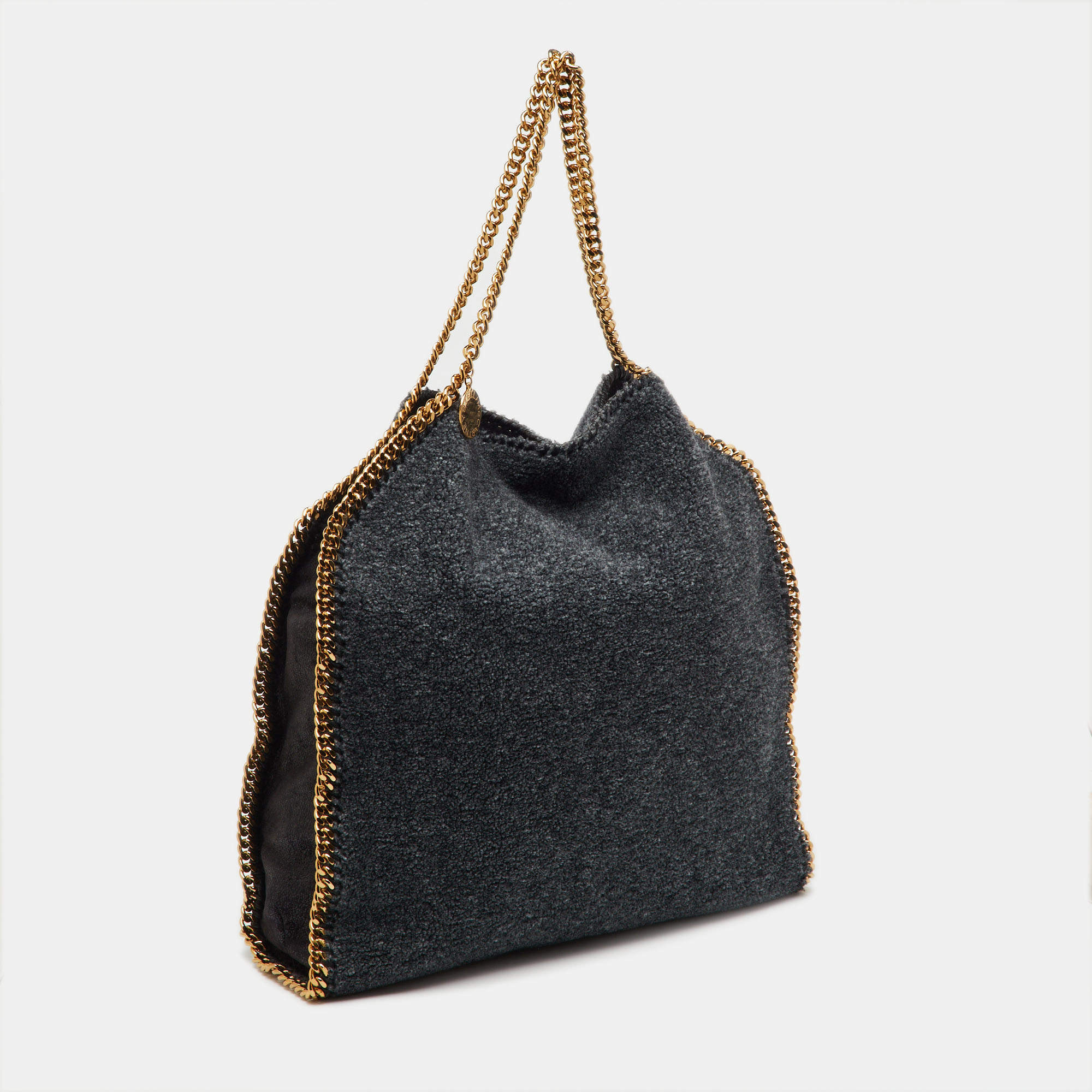 Stella McCartney Dark Grey Faux Shearling Large Falabella Fold