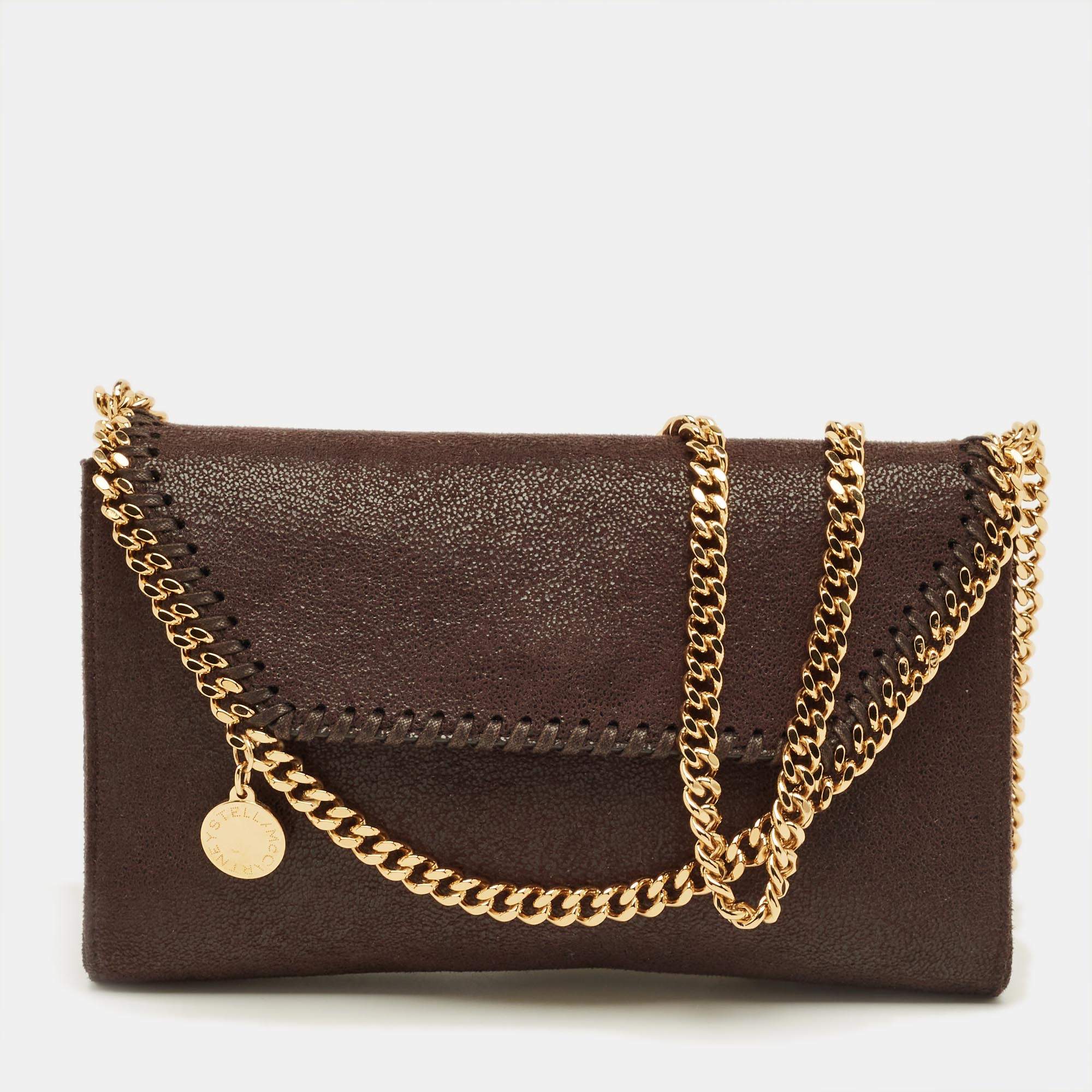 Pre Owned Stella McCartney Dark Brown Faux Leather Mini Falabella Flap Crossbody Bag