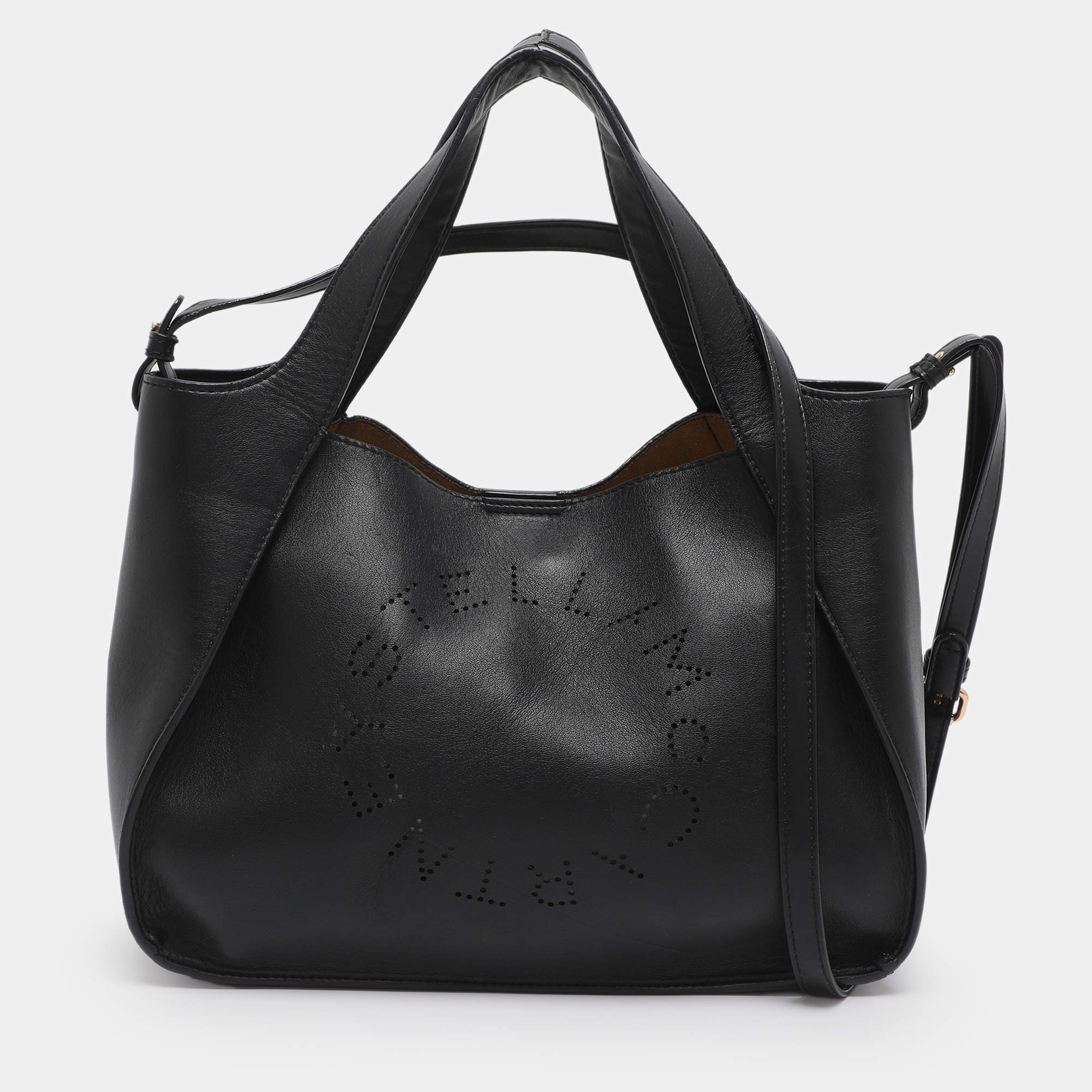 Pre Owned Stella McCartney Stella Logo Black Faux Leather Tote