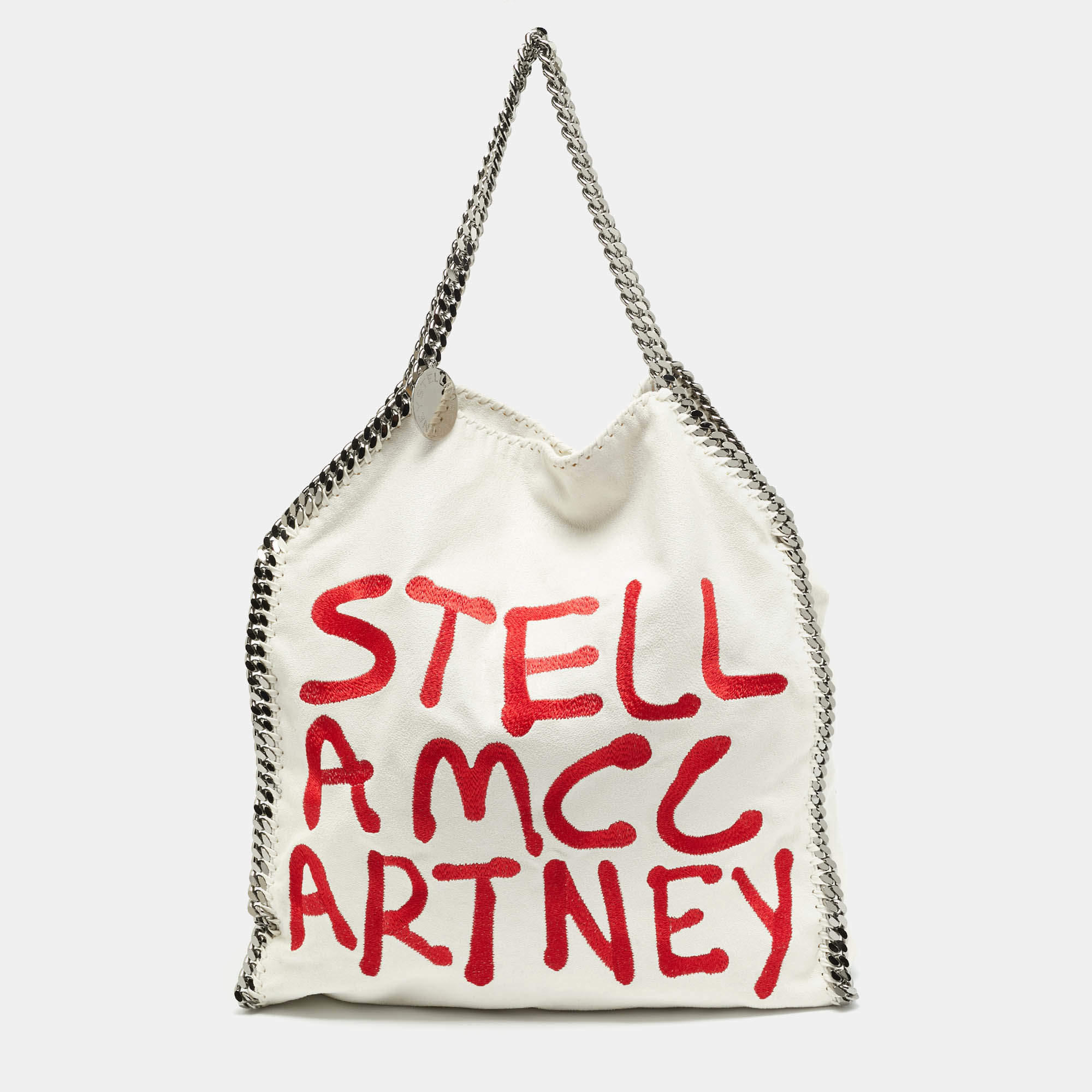 Pre Owned حقيبة يد ستيللا مكارتني فالابيلا ماكسي مطرزة شامواه صناعي أبيض/أحمر