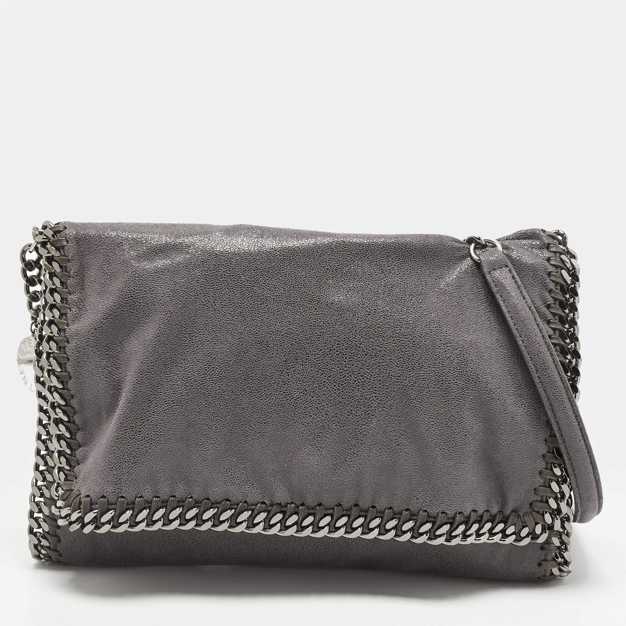 Pre Owned Stella McCartney Falabella Flap Grey Faux Suede Shoulder Bag