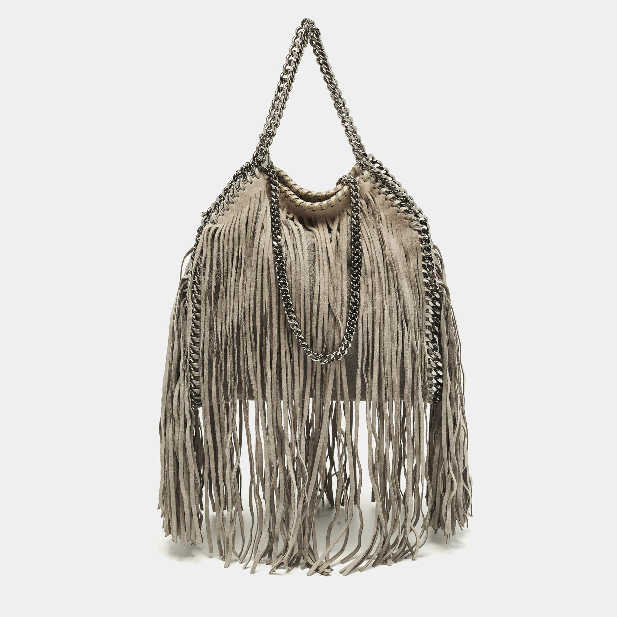 مملوكة مسبقًا Stella McCartney Falabella Fringe Grey Faux Suede Tote