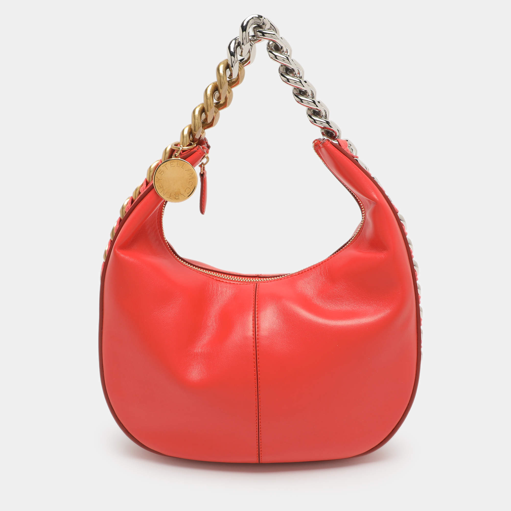 Pre Owned Stella McCartney Frayme Small Orange Faux Leather Hobo