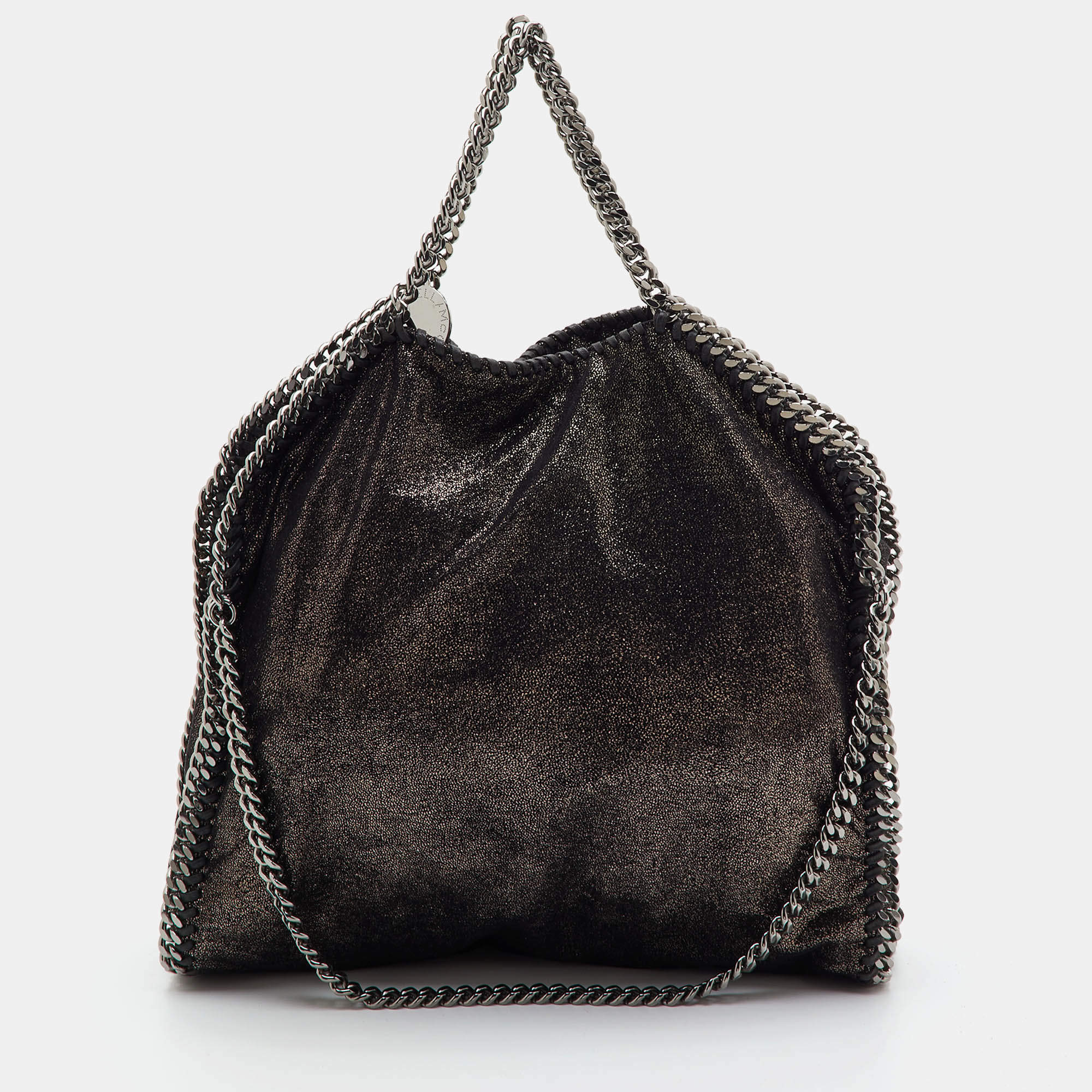 Pre Owned Stella McCartney Falabella Small Metallic Black Faux Suede Tote